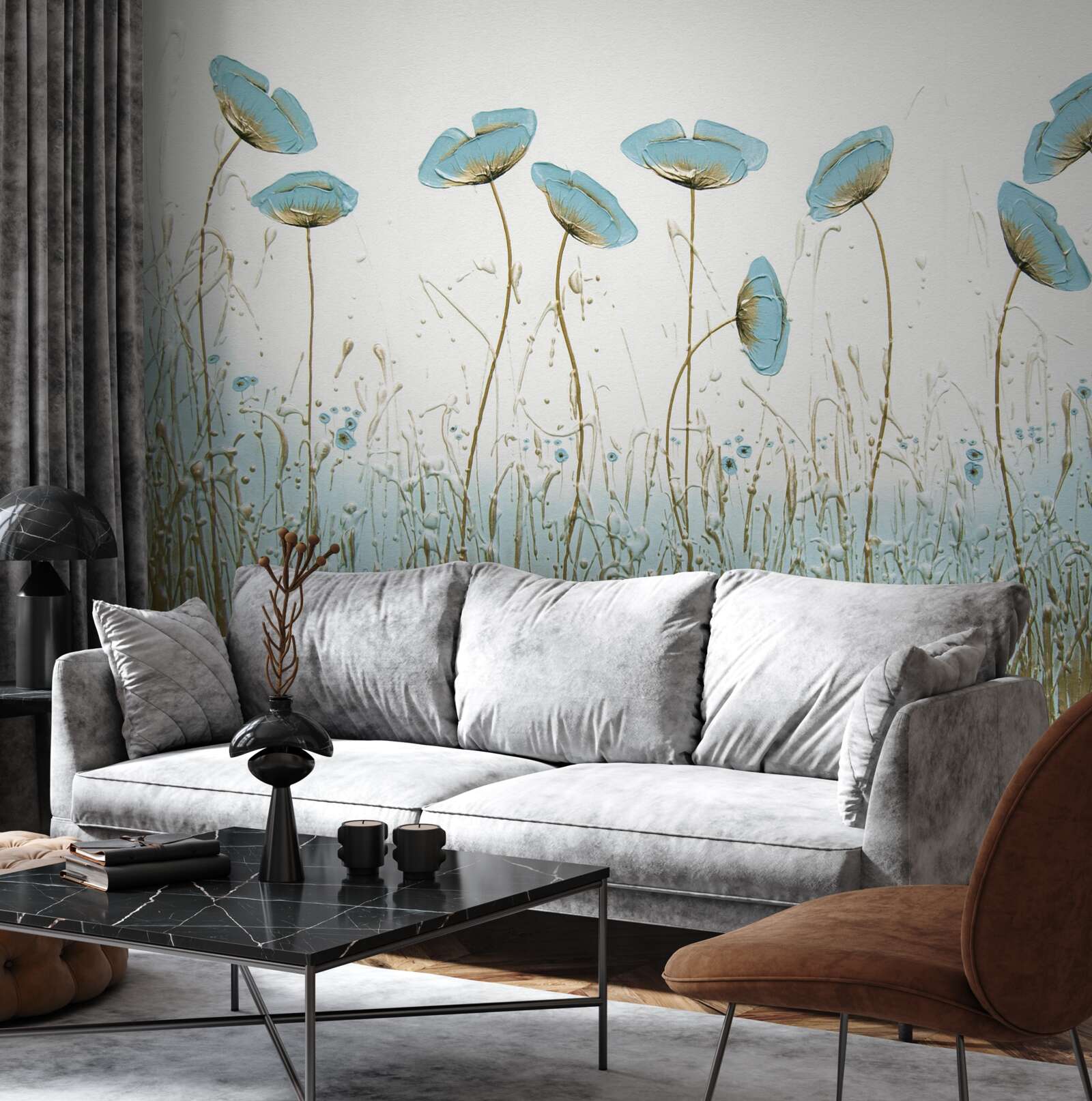 Fotobehang slanke blauwe klaprozen