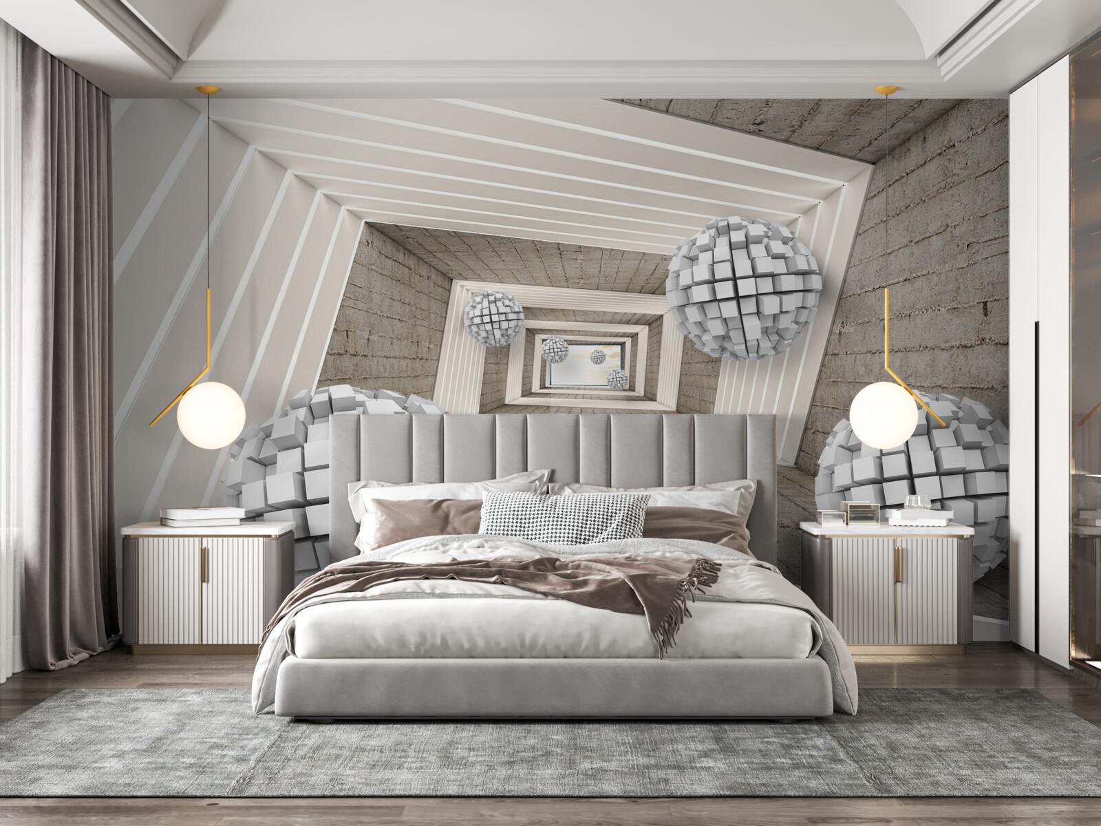 Fotobehang ballen gevormd door kubussen en een eindeloze gang