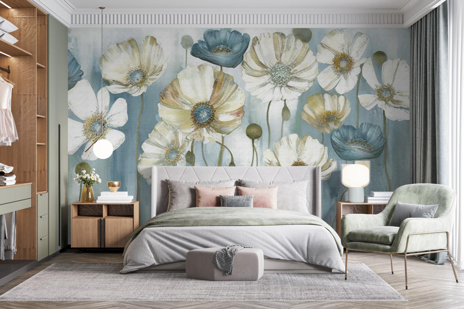 Fotobehang ranke klaprozen in verschillende tinten