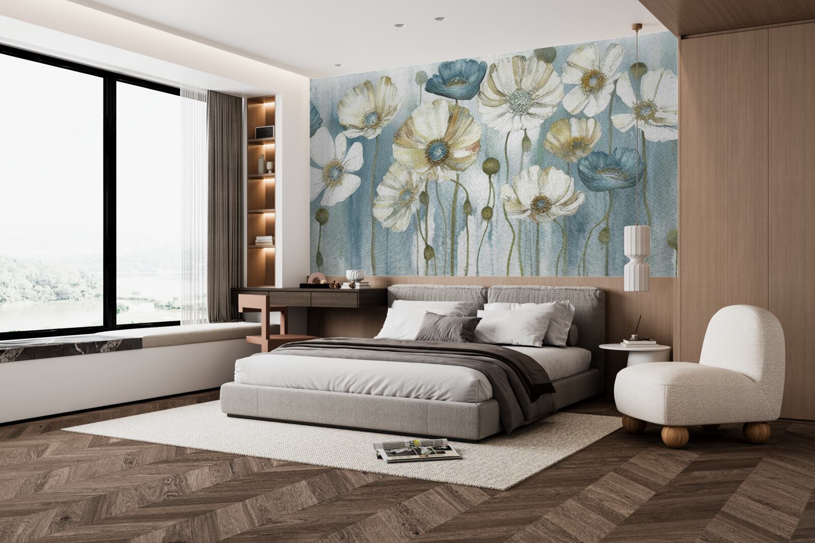 Fotobehang ranke klaprozen in verschillende tinten