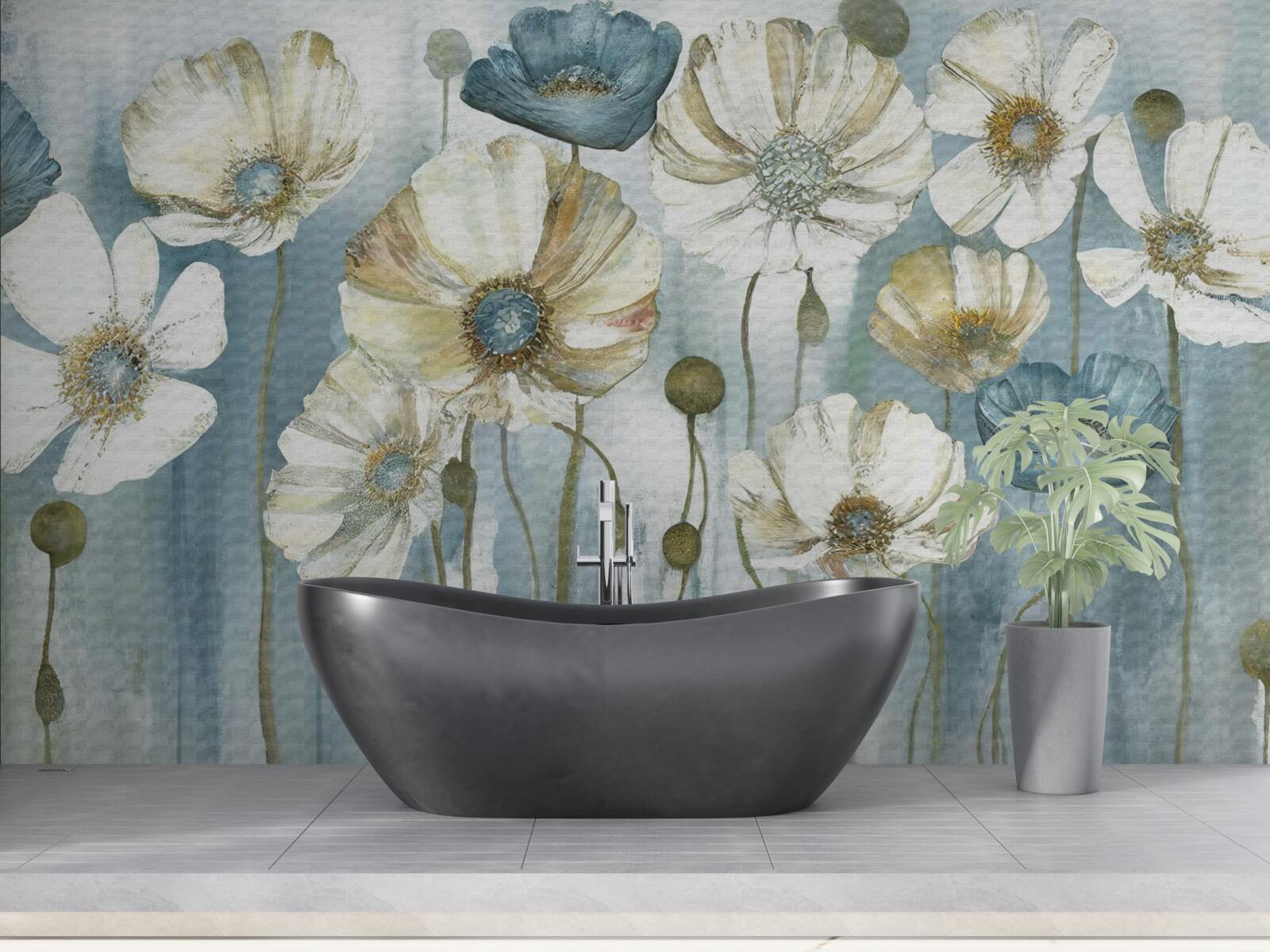 Fotobehang ranke klaprozen in verschillende tinten