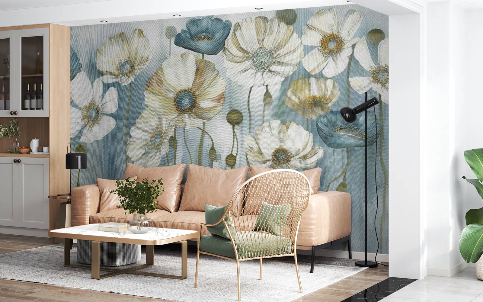 Fotobehang ranke klaprozen in verschillende tinten