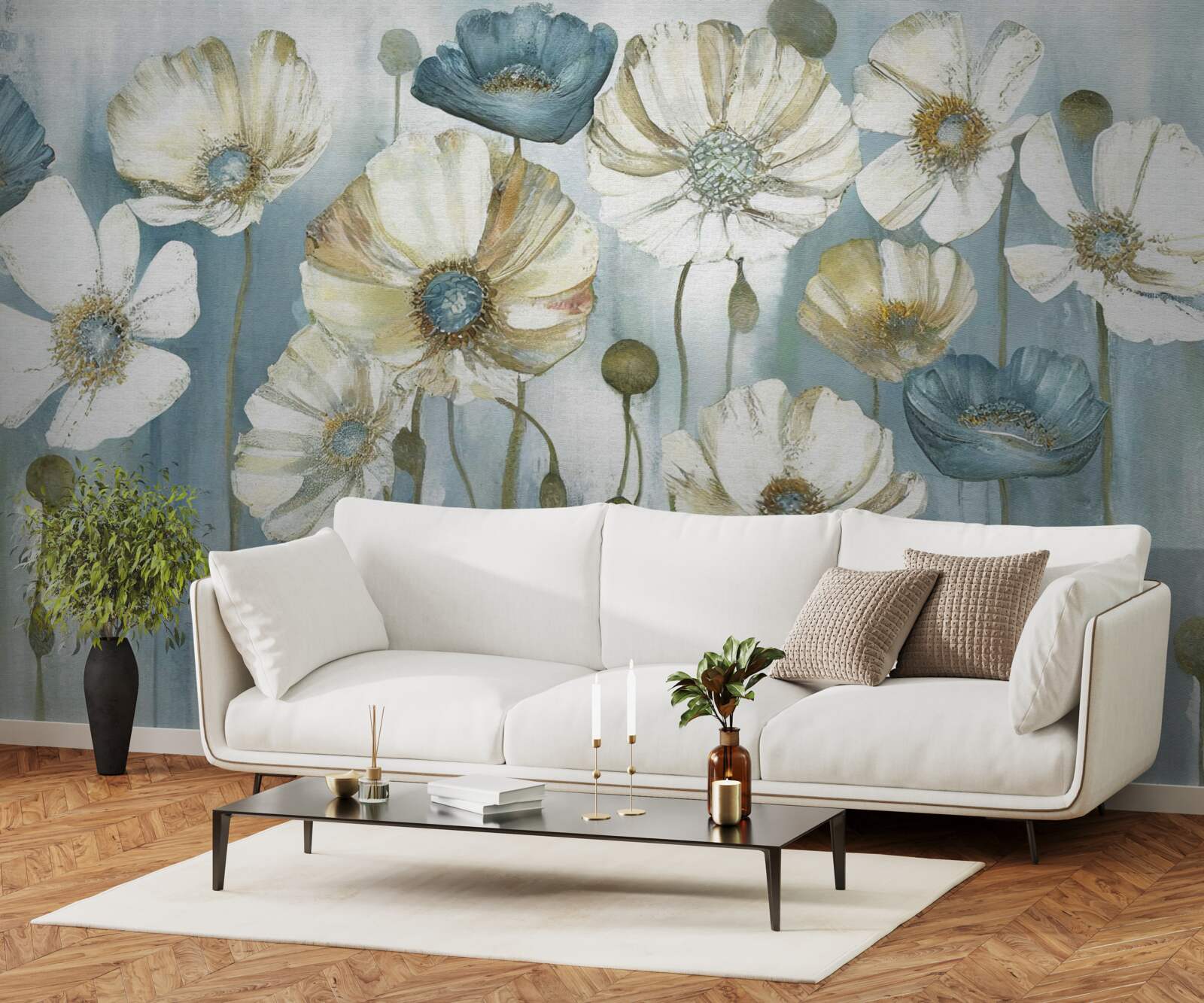 Fotobehang ranke klaprozen in verschillende tinten