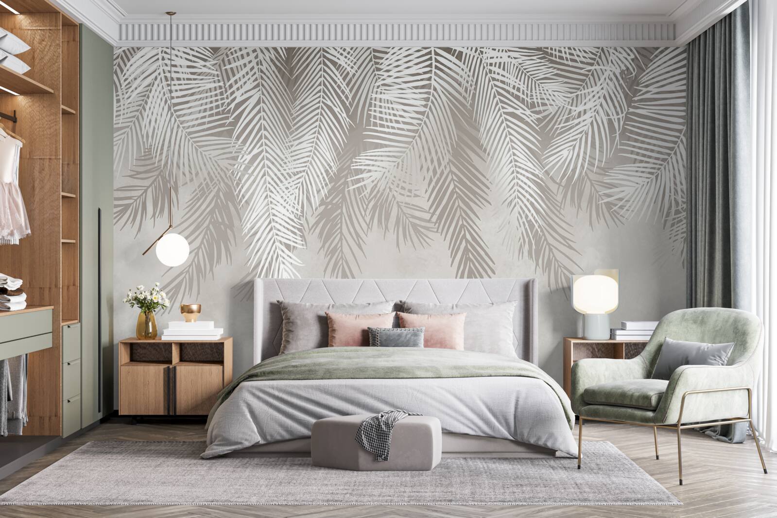 Fotobehang veren hangen tegen een lichte achtergrond