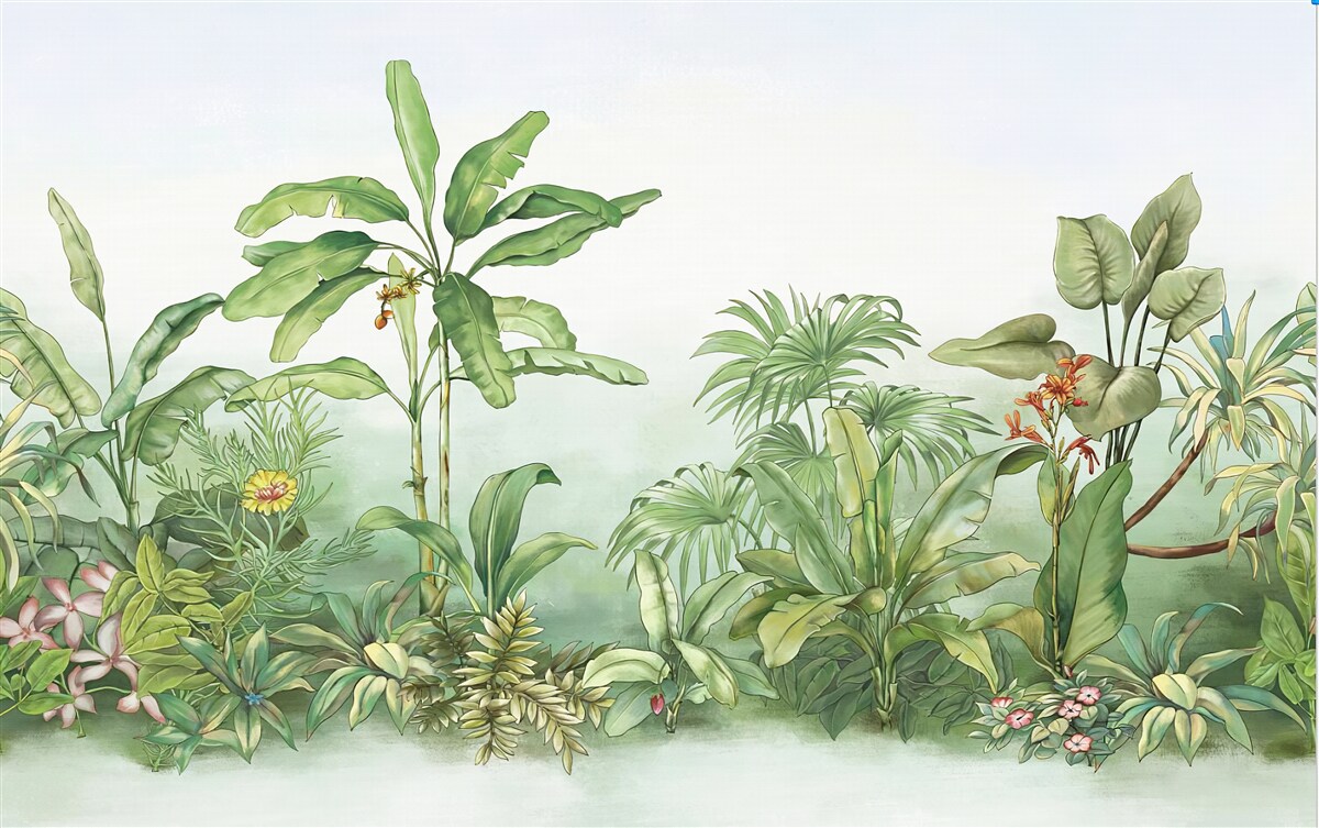 Fotobehang tropische vegetatie en licht zand op het strand