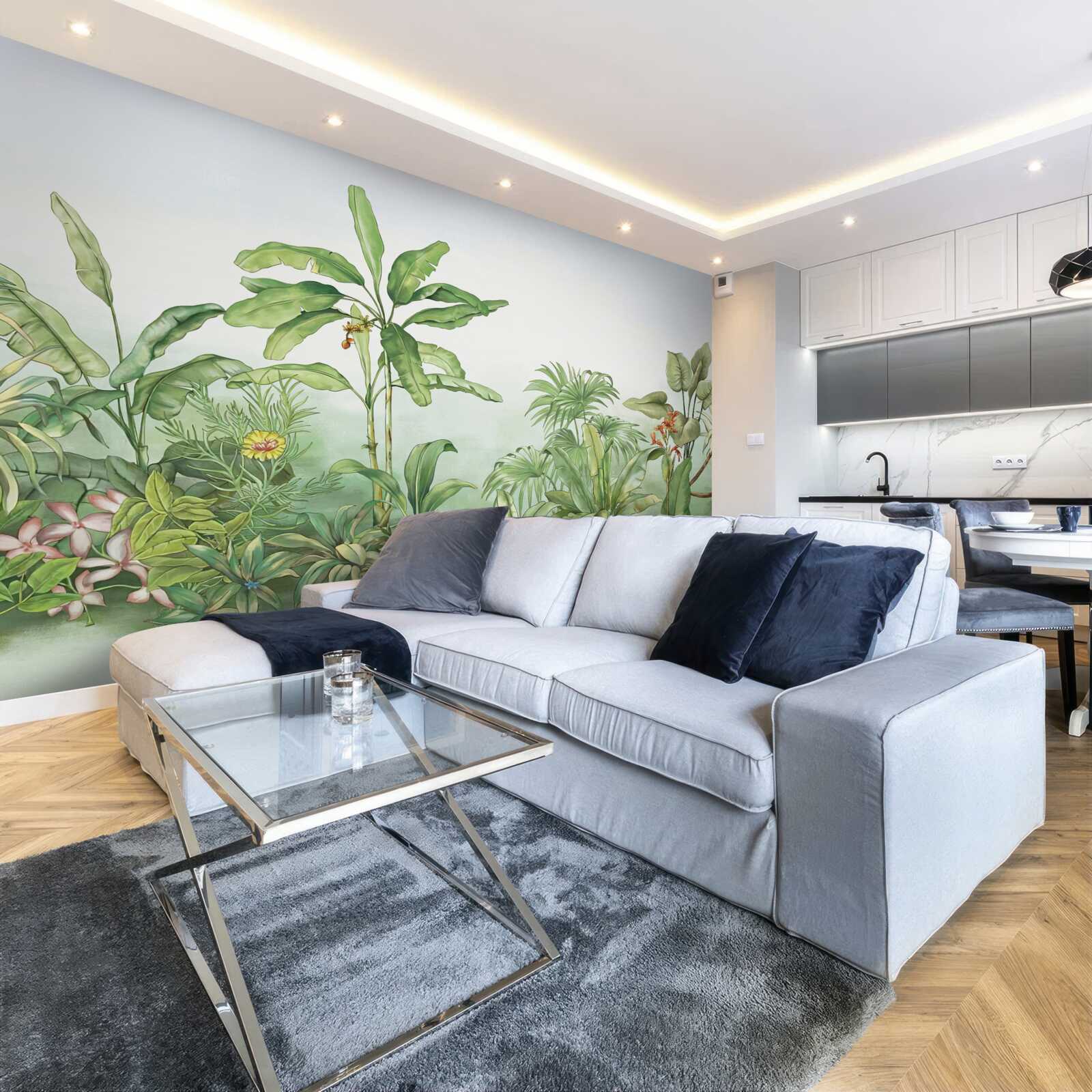 Fotobehang tropische vegetatie en licht zand op het strand