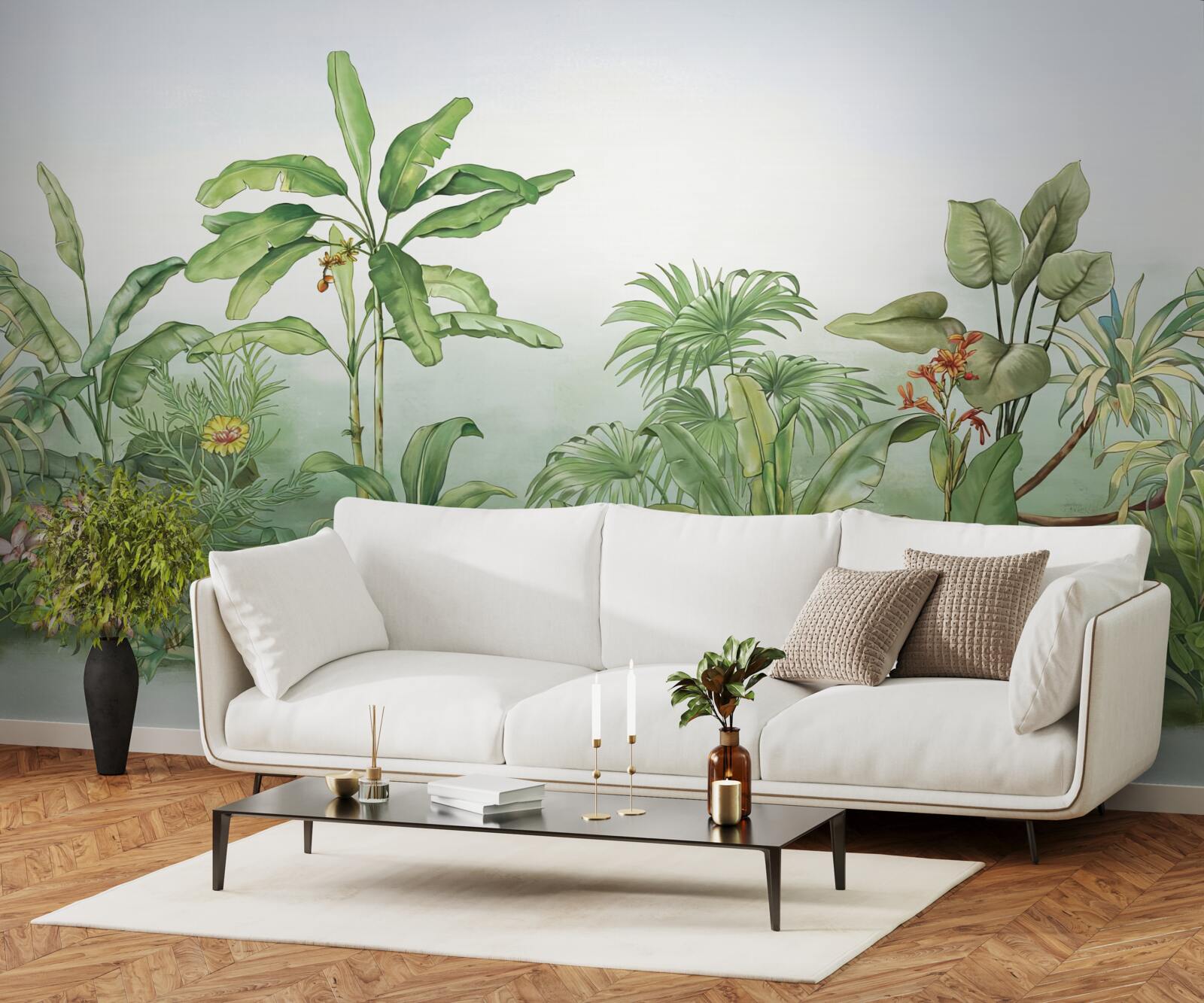 Fotobehang tropische vegetatie en licht zand op het strand