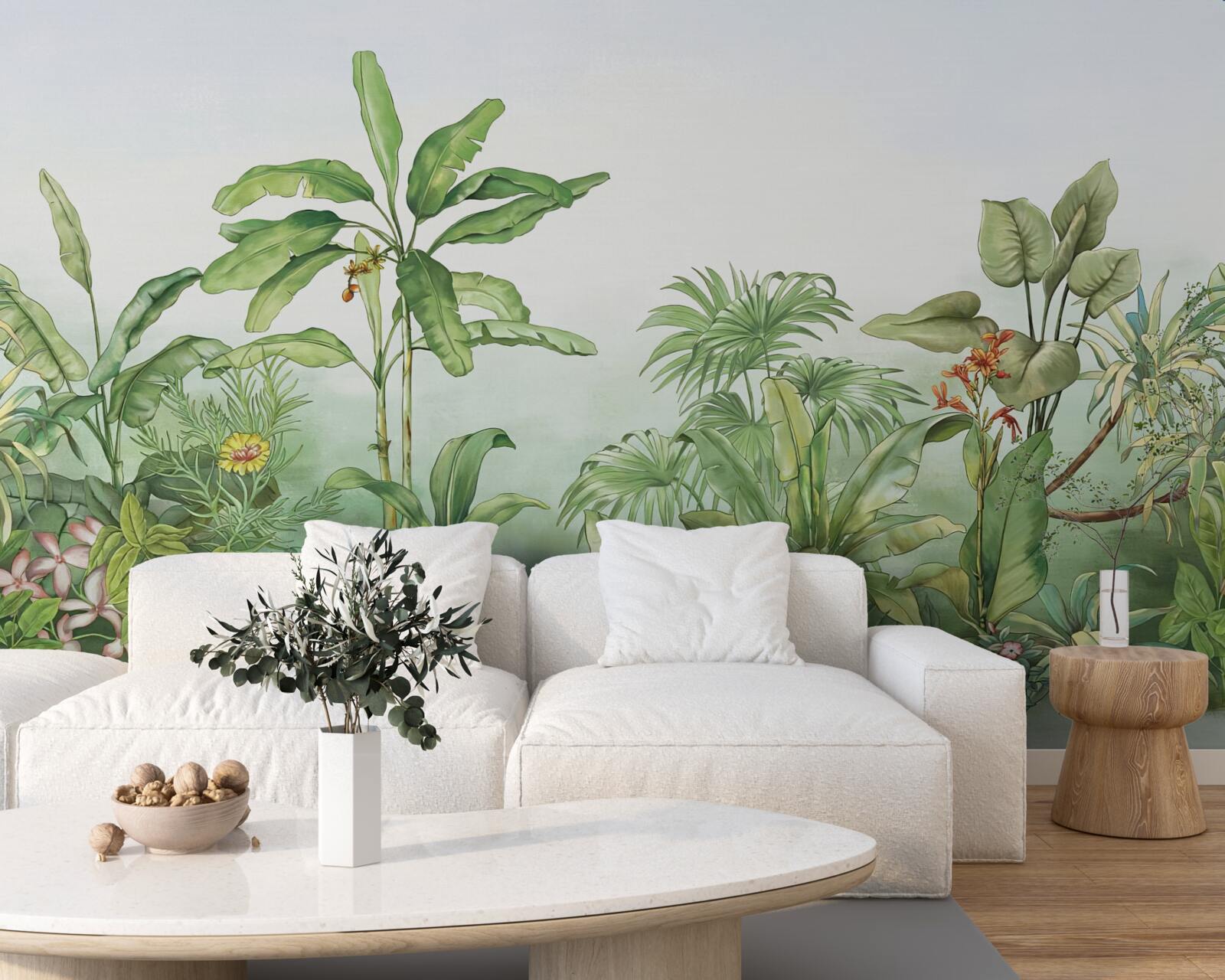 Fotobehang tropische vegetatie en licht zand op het strand