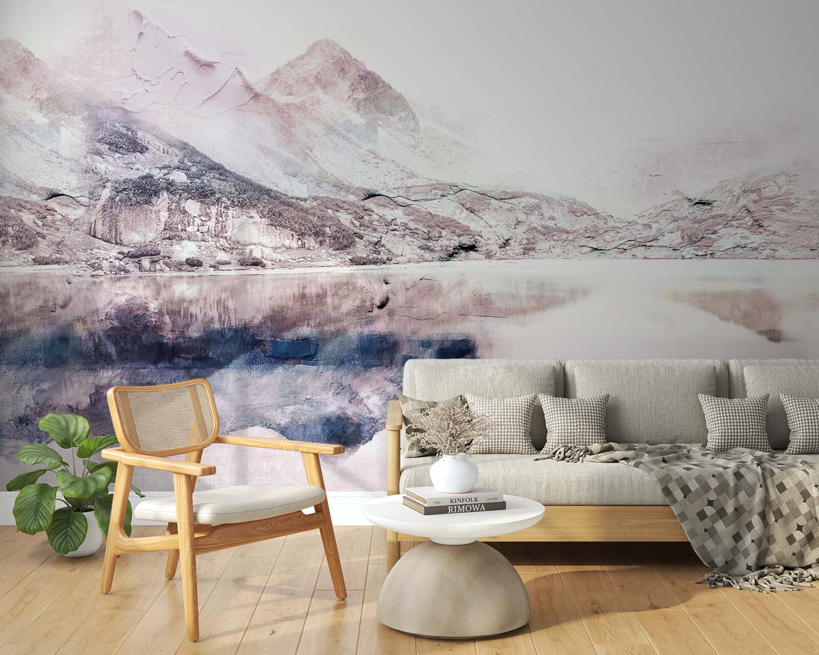 Fotobehang weerspiegeling van hoge bergen in het spiegeloppervlak van het water