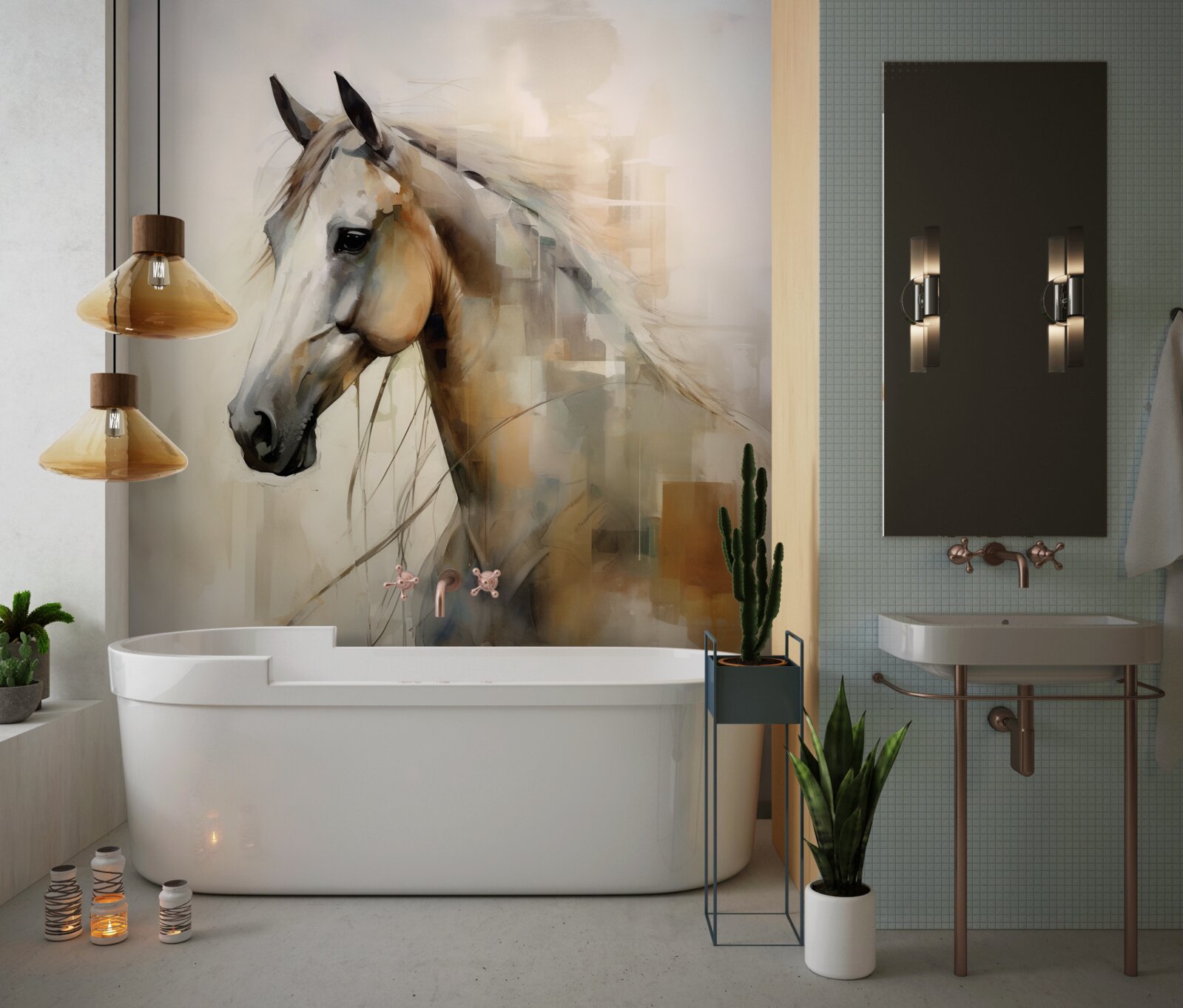 Fotobehang exotisch sneeuwwit paard met weelderige manen