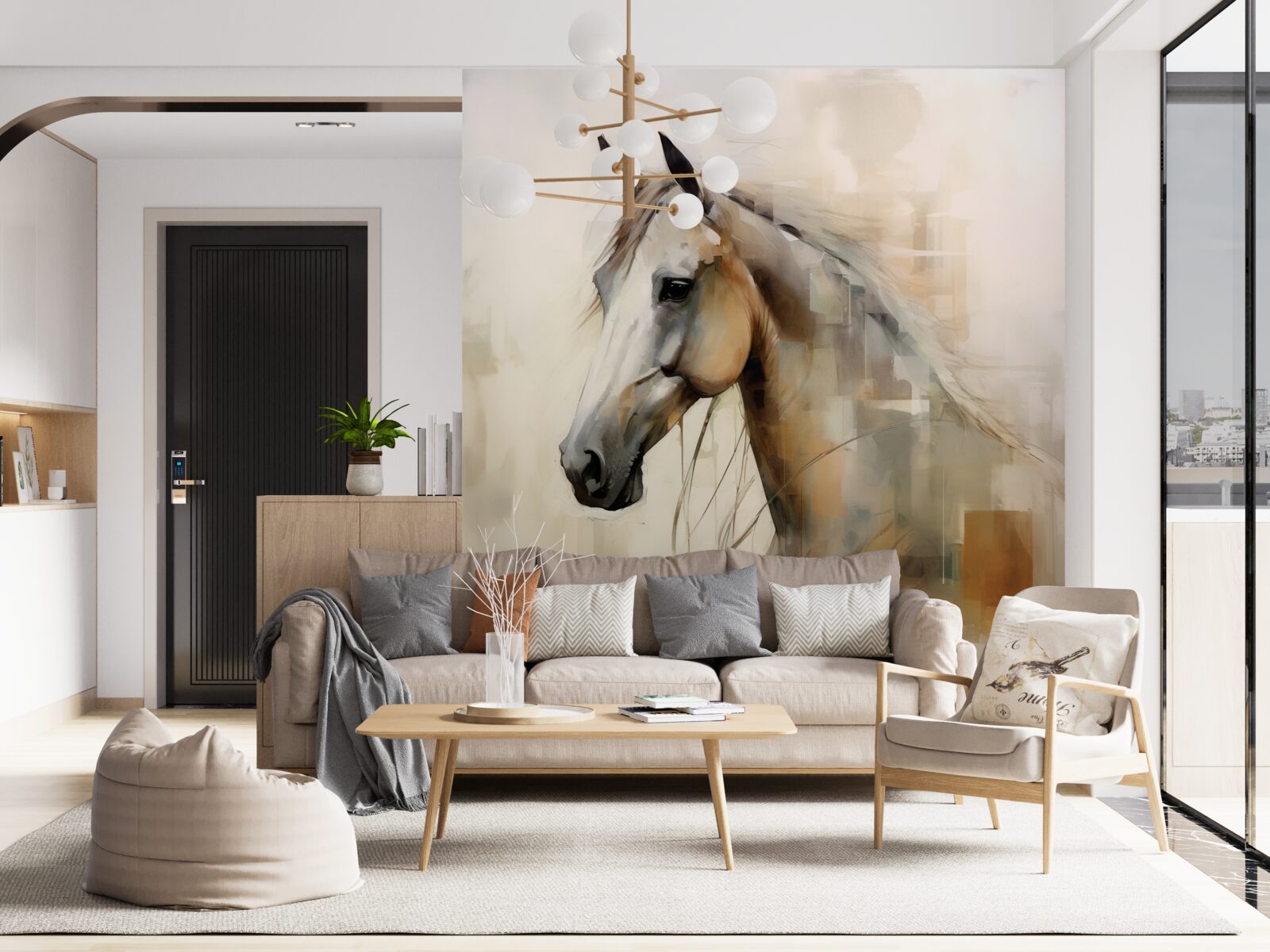 Fotobehang exotisch sneeuwwit paard met weelderige manen