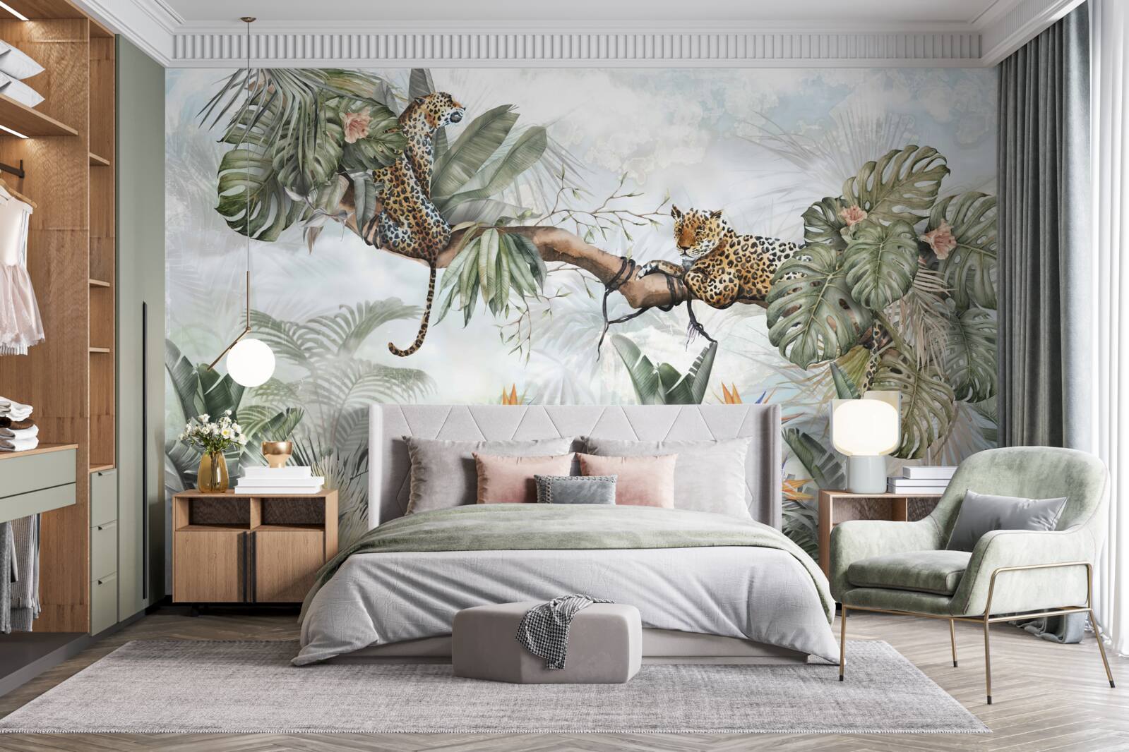 Fotobehang luipaard rust op een tak