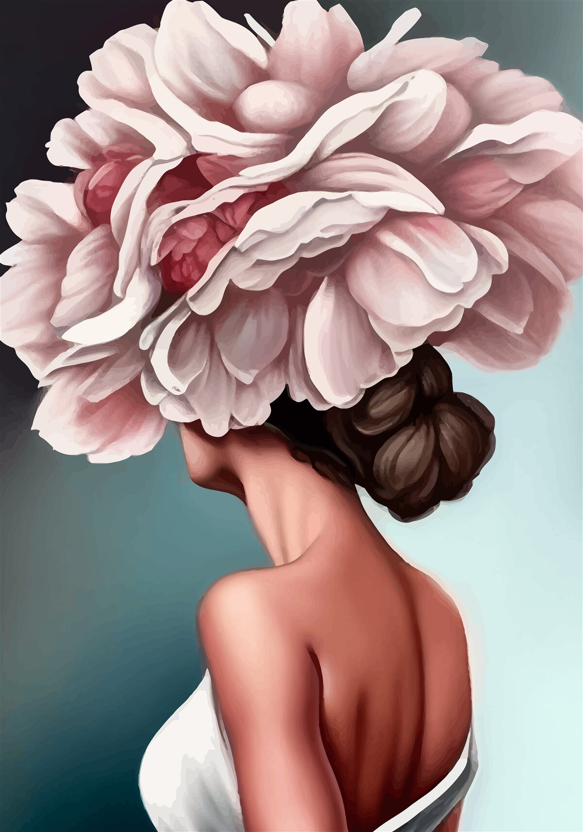 Fotobehang meisje wiens haar is vervangen door bloemen