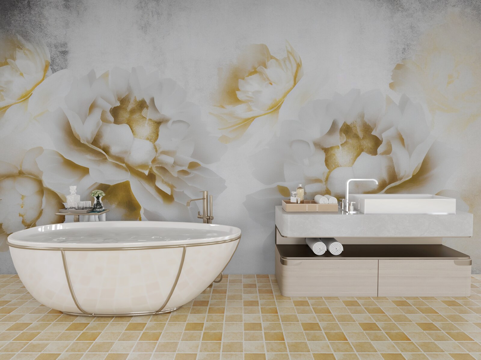 Fotobehang felicia, een lust voor het oog met haar gouden sneeuwwitte uiterlijk