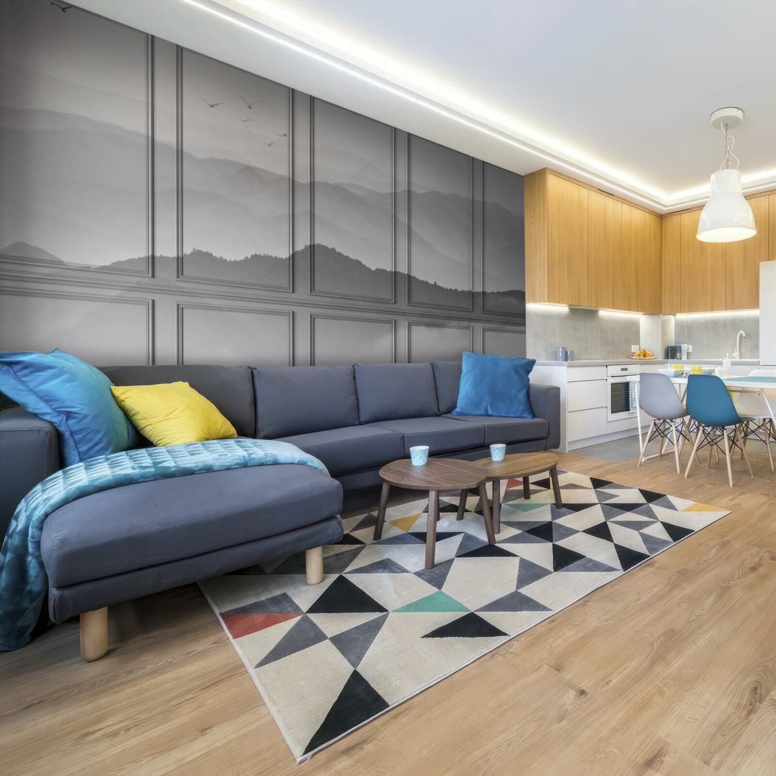 Fotobehang de bergen zijn bedekt met een steeds dichtere mist