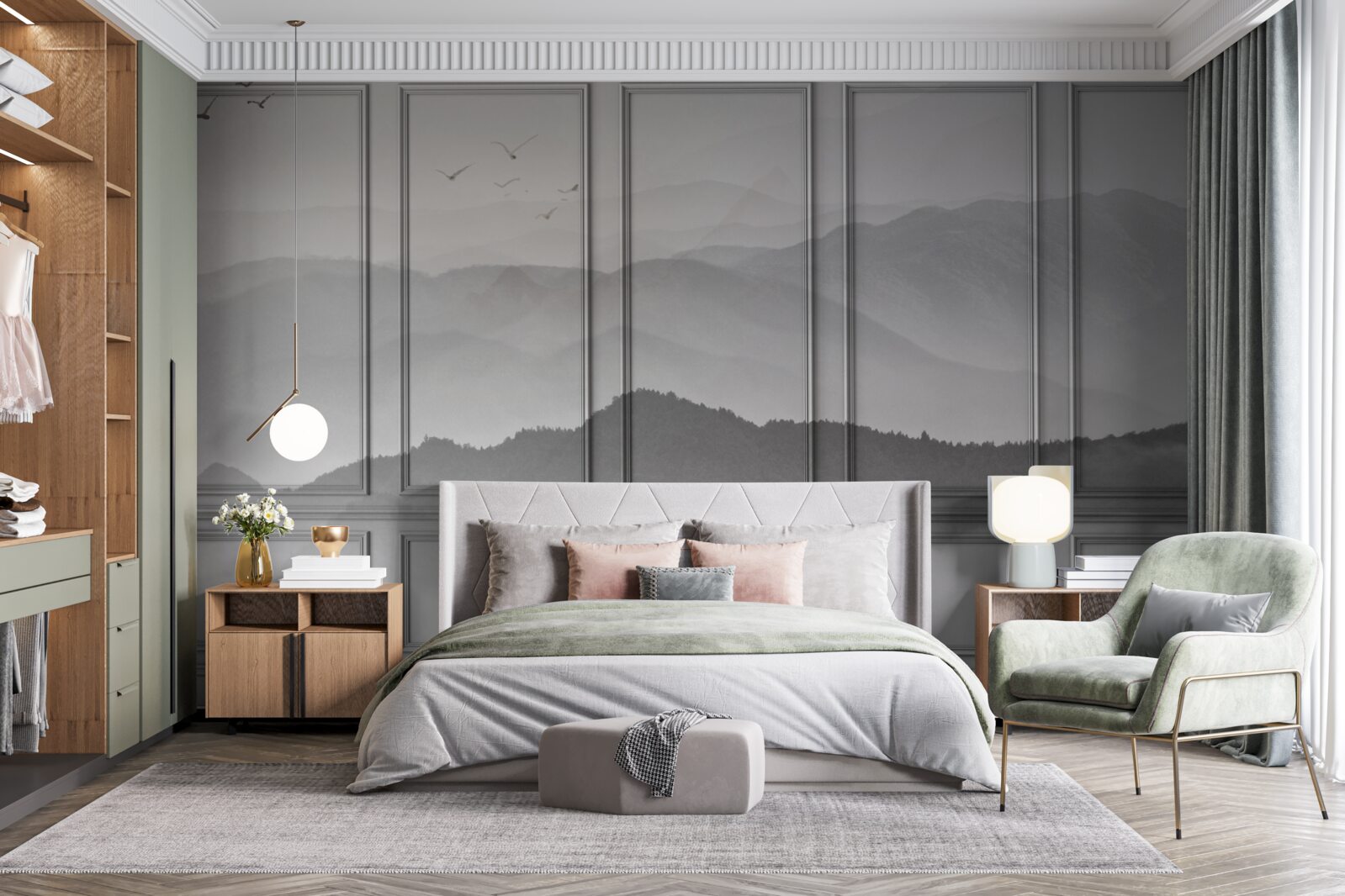 Fotobehang de bergen zijn bedekt met een steeds dichtere mist