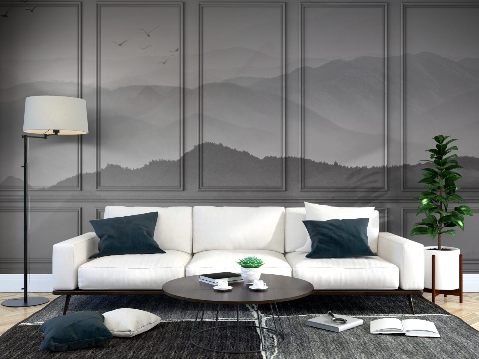 Fotobehang de bergen zijn bedekt met een steeds dichtere mist