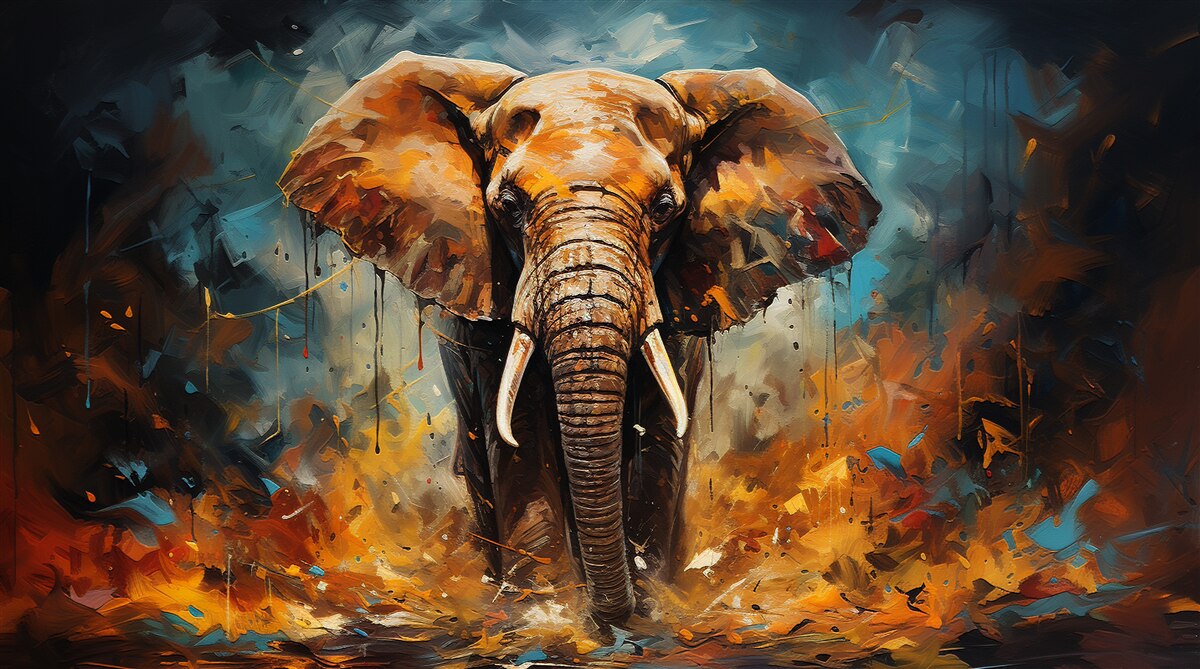 Fotobehang de machtige olifant loopt in de schemering