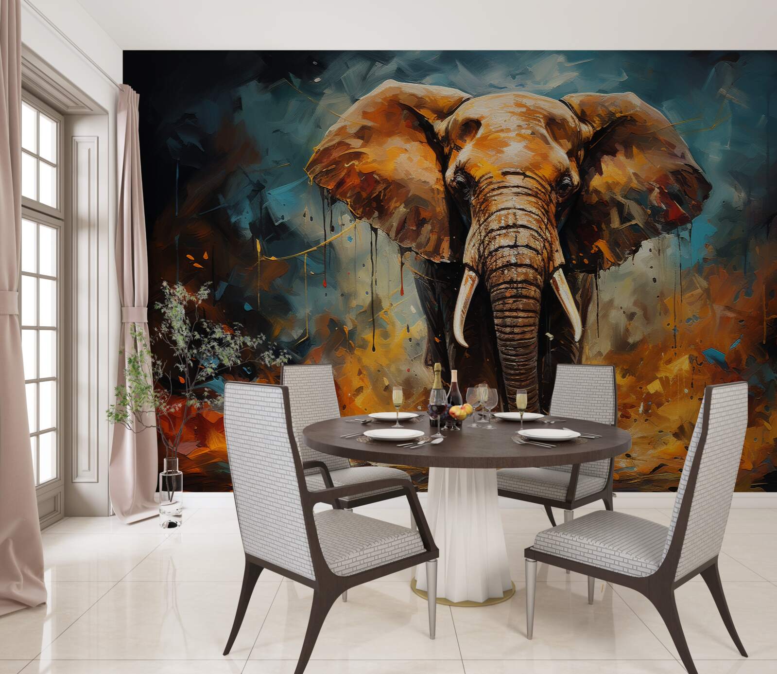 Fotobehang de machtige olifant loopt in de schemering