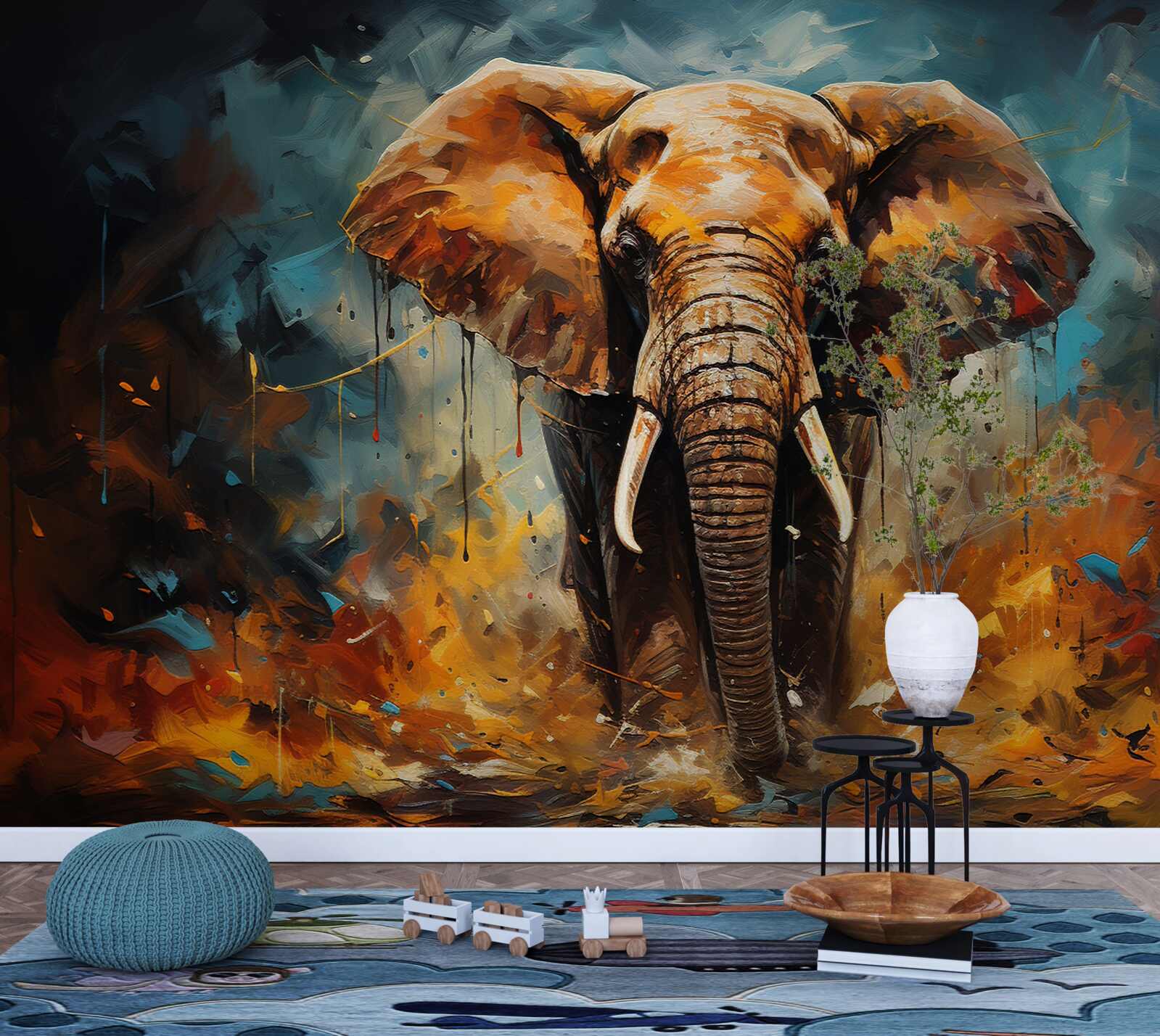 Fotobehang de machtige olifant loopt in de schemering