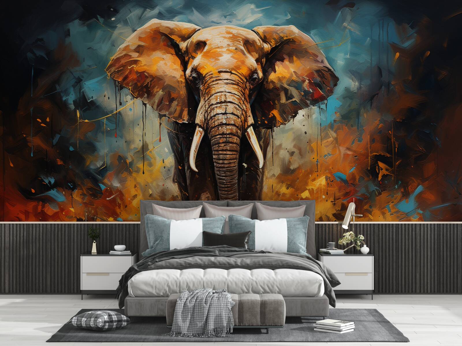 Fotobehang de machtige olifant loopt in de schemering