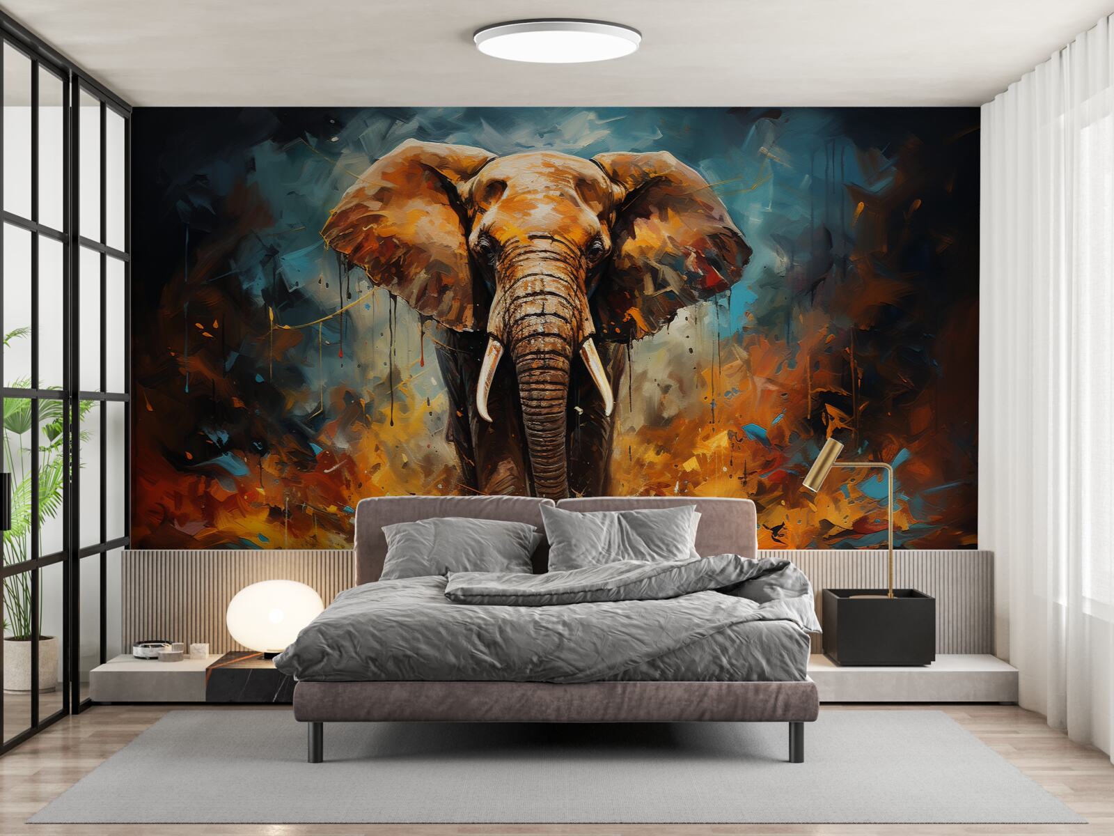 Fotobehang de machtige olifant loopt in de schemering