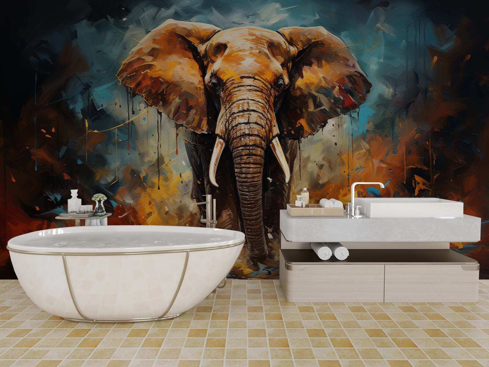 Fotobehang de machtige olifant loopt in de schemering