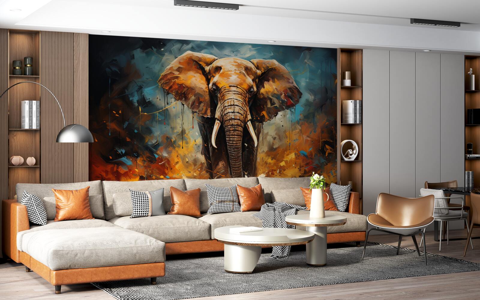 Fotobehang de machtige olifant loopt in de schemering