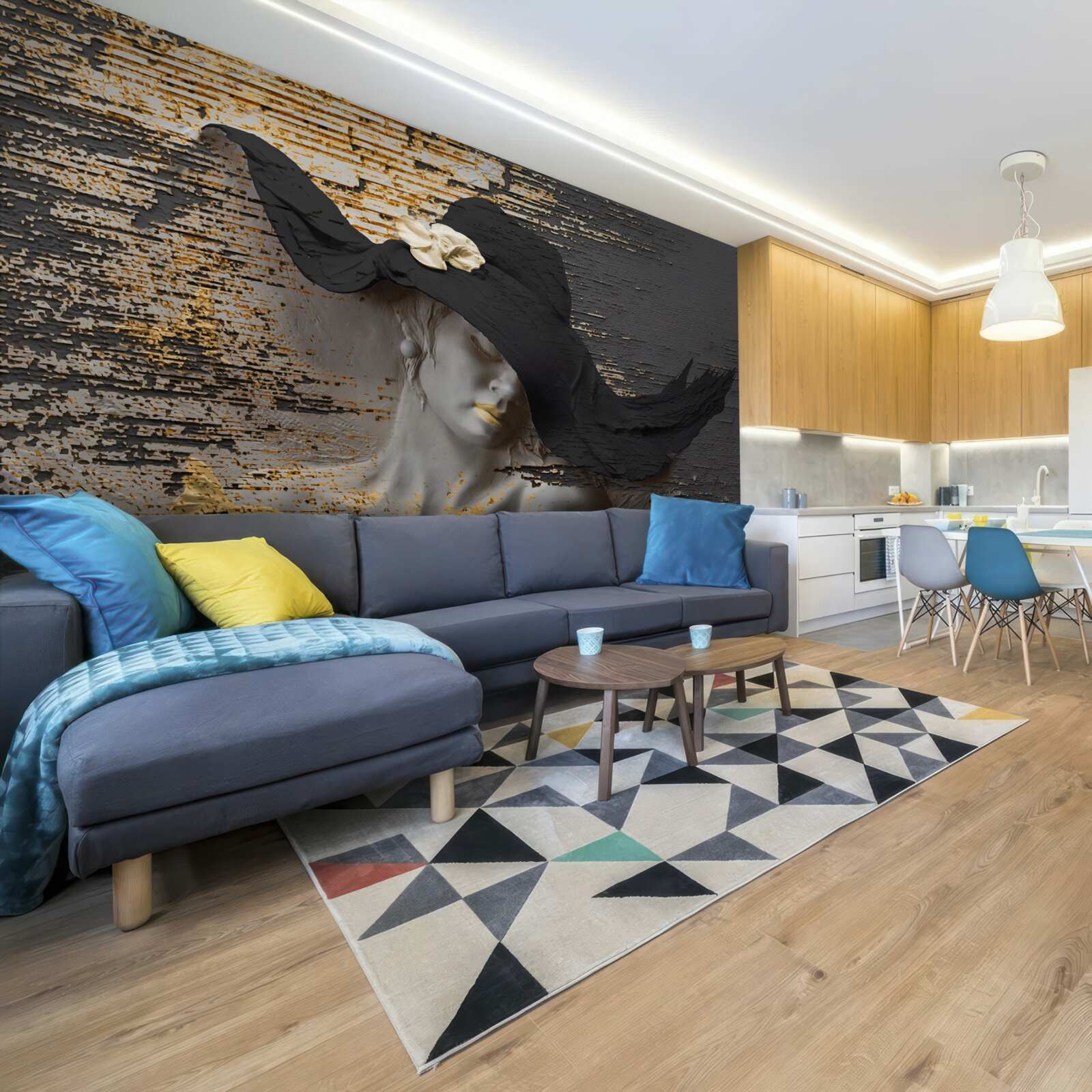 Fotobehang vrouw met bloemen in een hoed