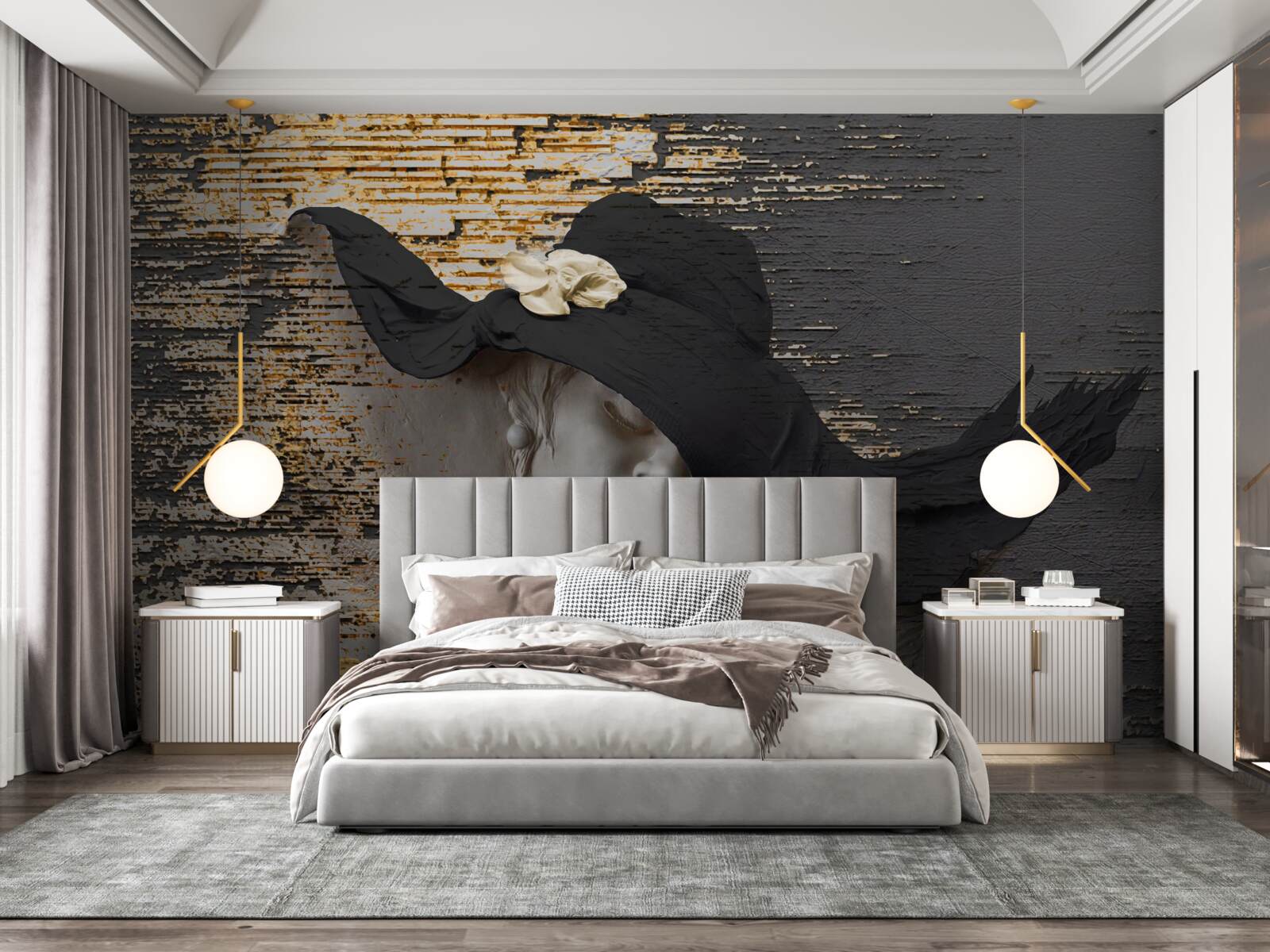 Fotobehang vrouw met bloemen in een hoed