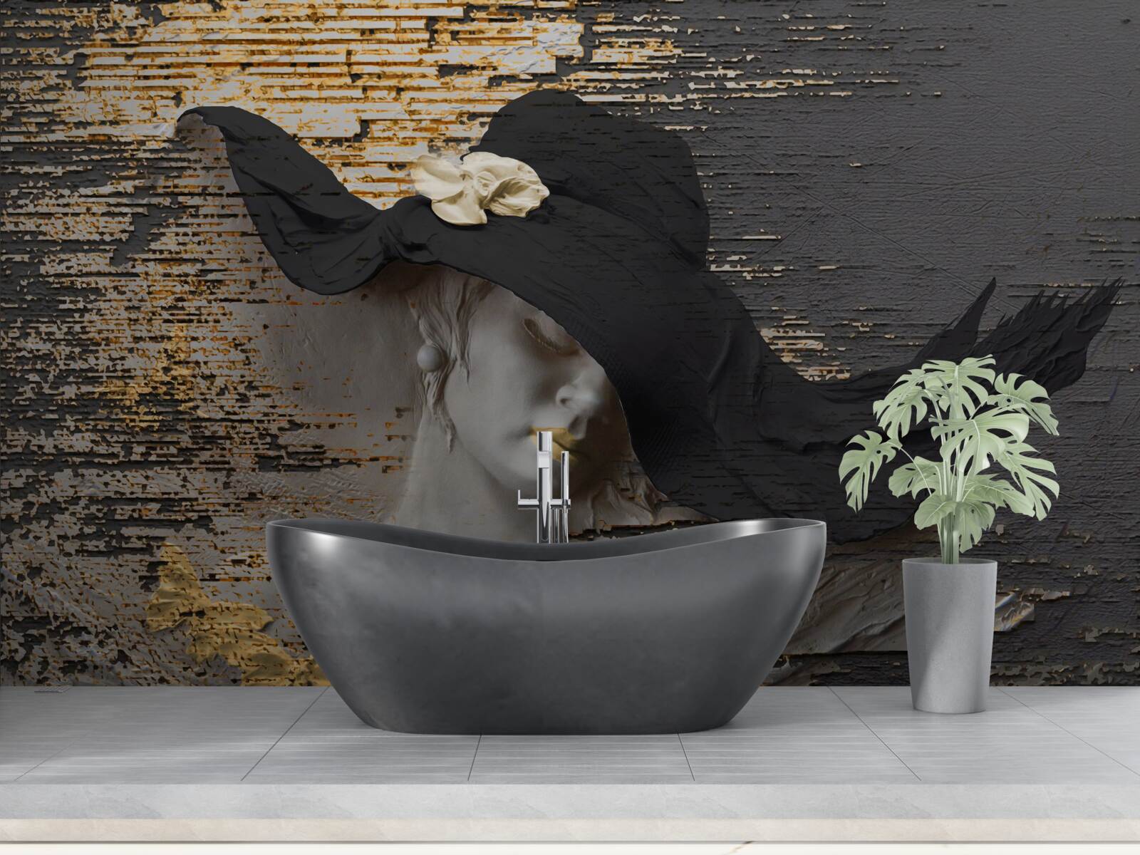 Fotobehang vrouw met bloemen in een hoed