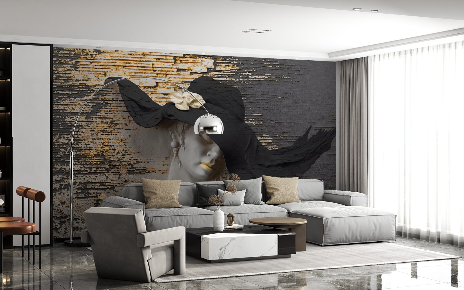 Fotobehang vrouw met bloemen in een hoed