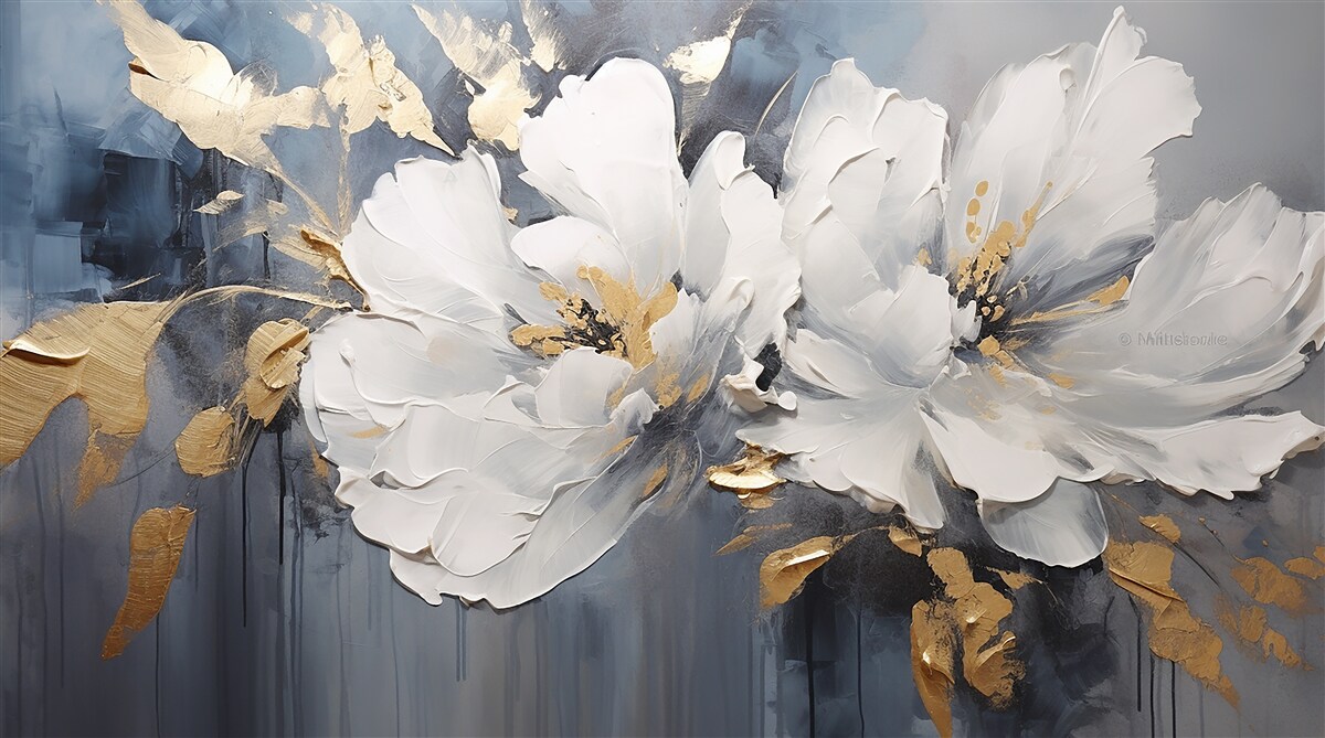 Fotobehang tijdens een regenbui, zachte sneeuwwitte knoppen