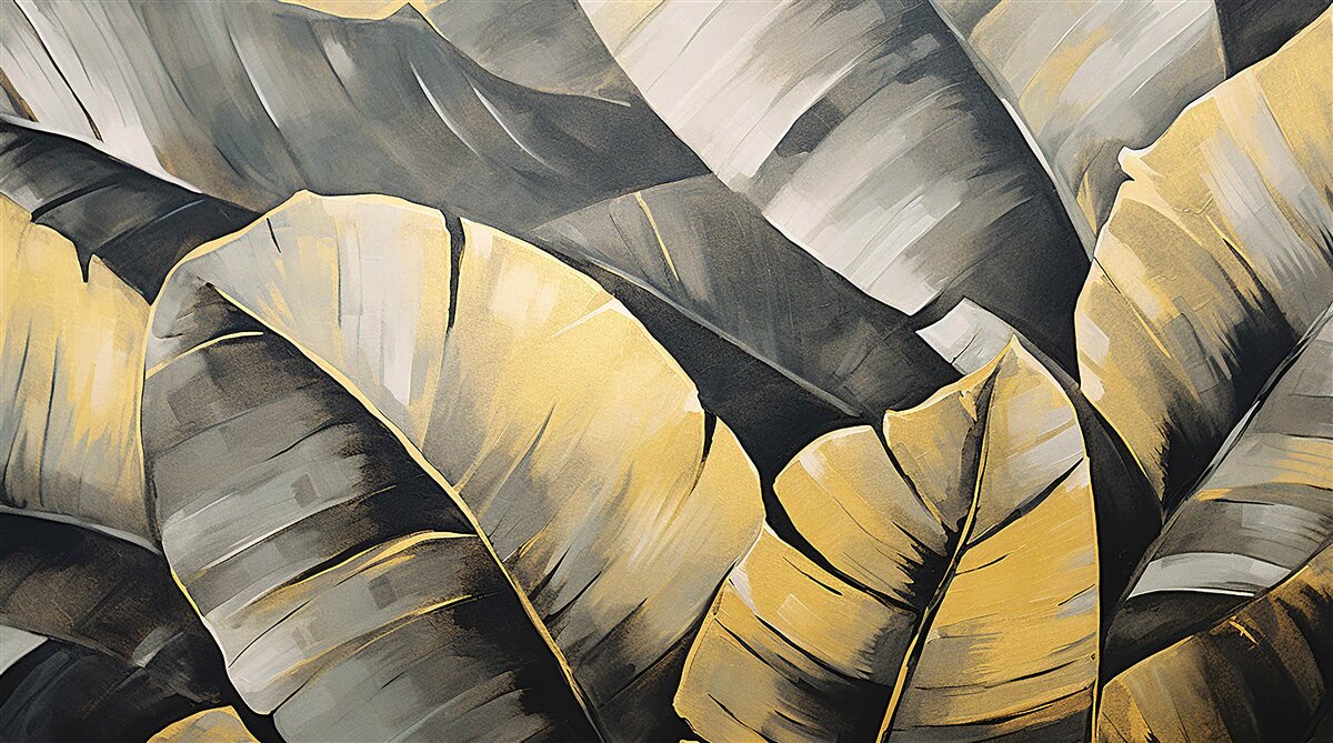 Fotobehang zwarte en gouden bladeren