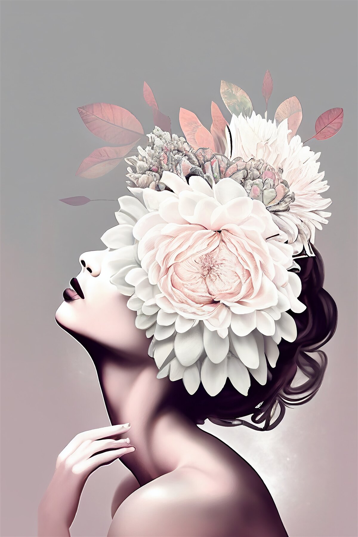 Fotobehang jonge vrouw met bloemen die haar haar versieren