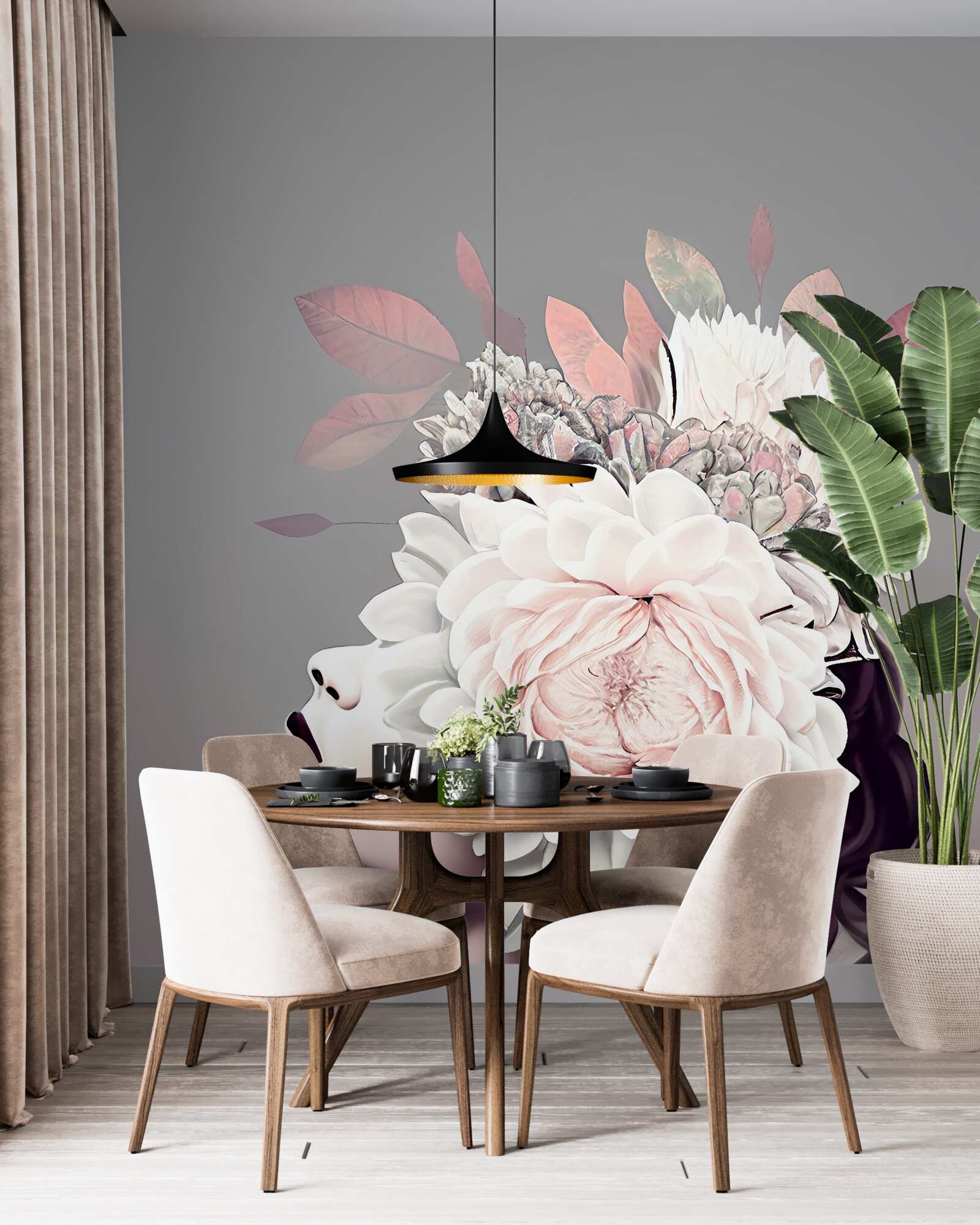 Fotobehang jonge vrouw met bloemen die haar haar versieren