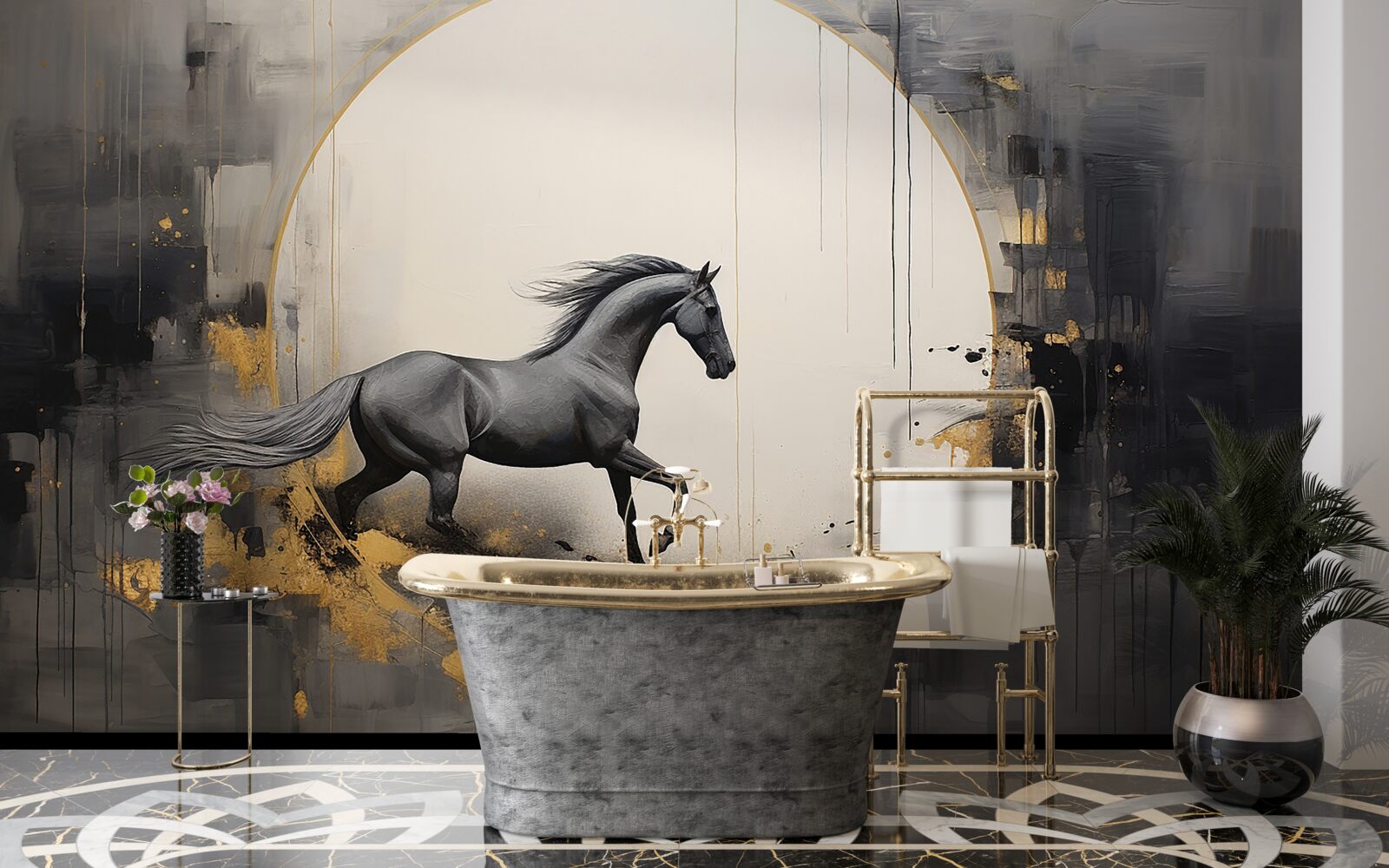 Fotobehang galopperend zwart paard