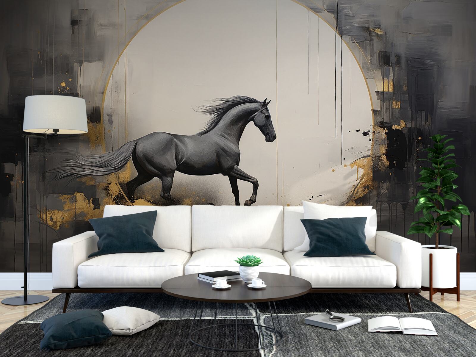 Fotobehang galopperend zwart paard