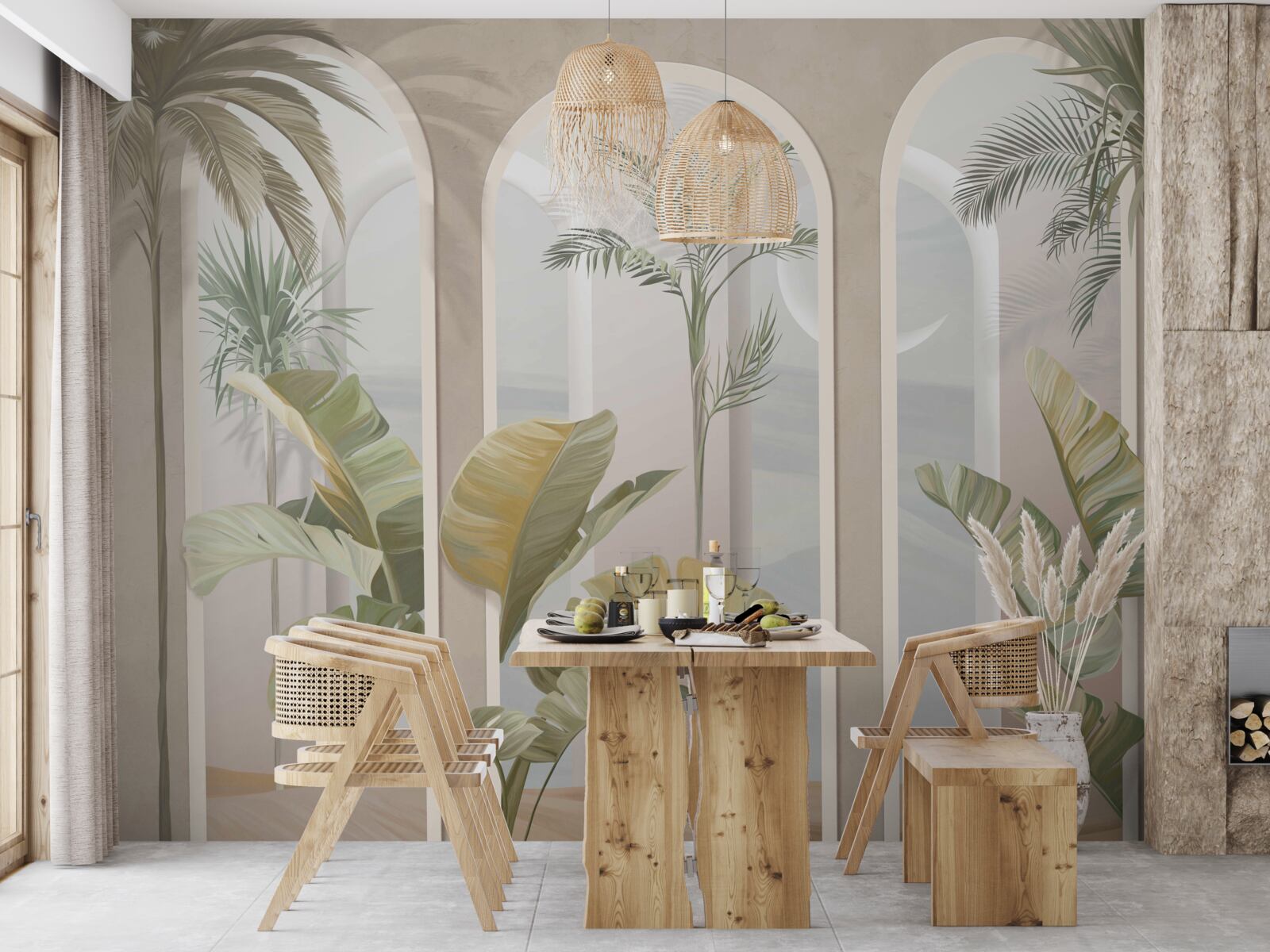 Fotobehang palmbomen en varens onder hoge bogen