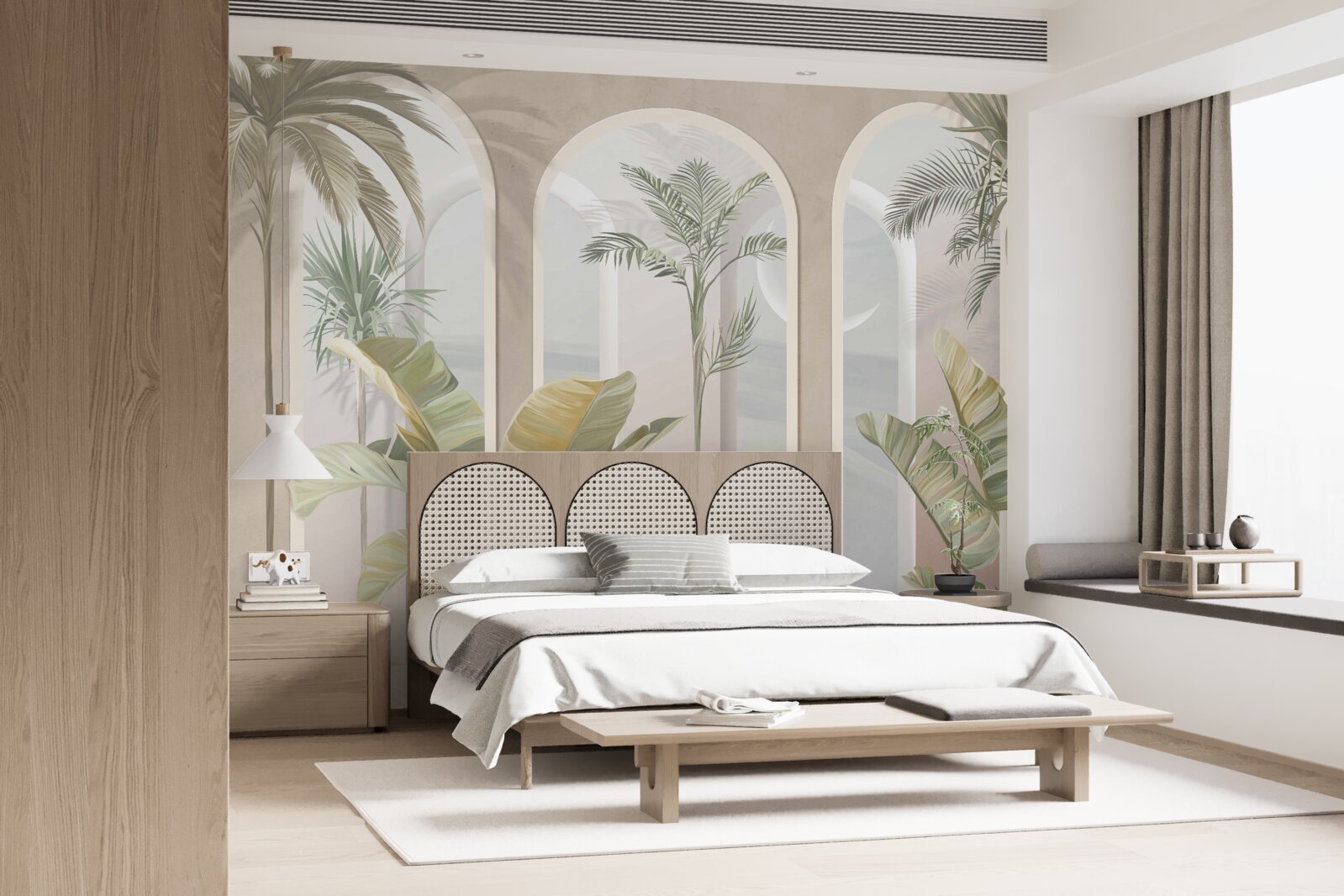 Fotobehang palmbomen en varens onder hoge bogen