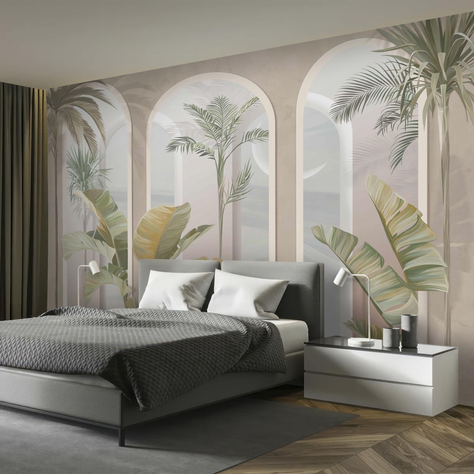 Fotobehang palmbomen en varens onder hoge bogen