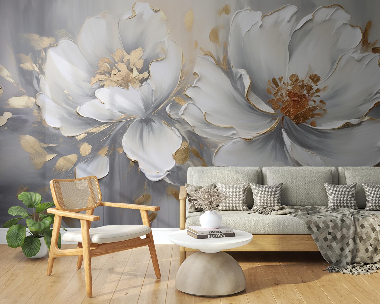 Fotobehang luxueuze bloemknoppen in sneeuwwit