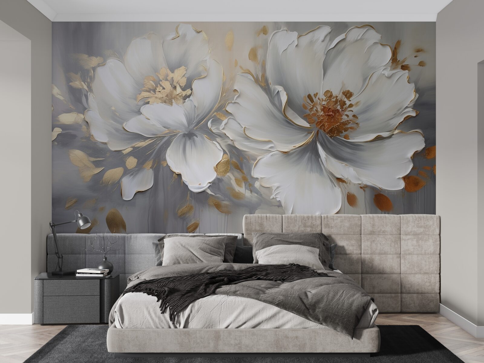 Fotobehang luxueuze bloemknoppen in sneeuwwit