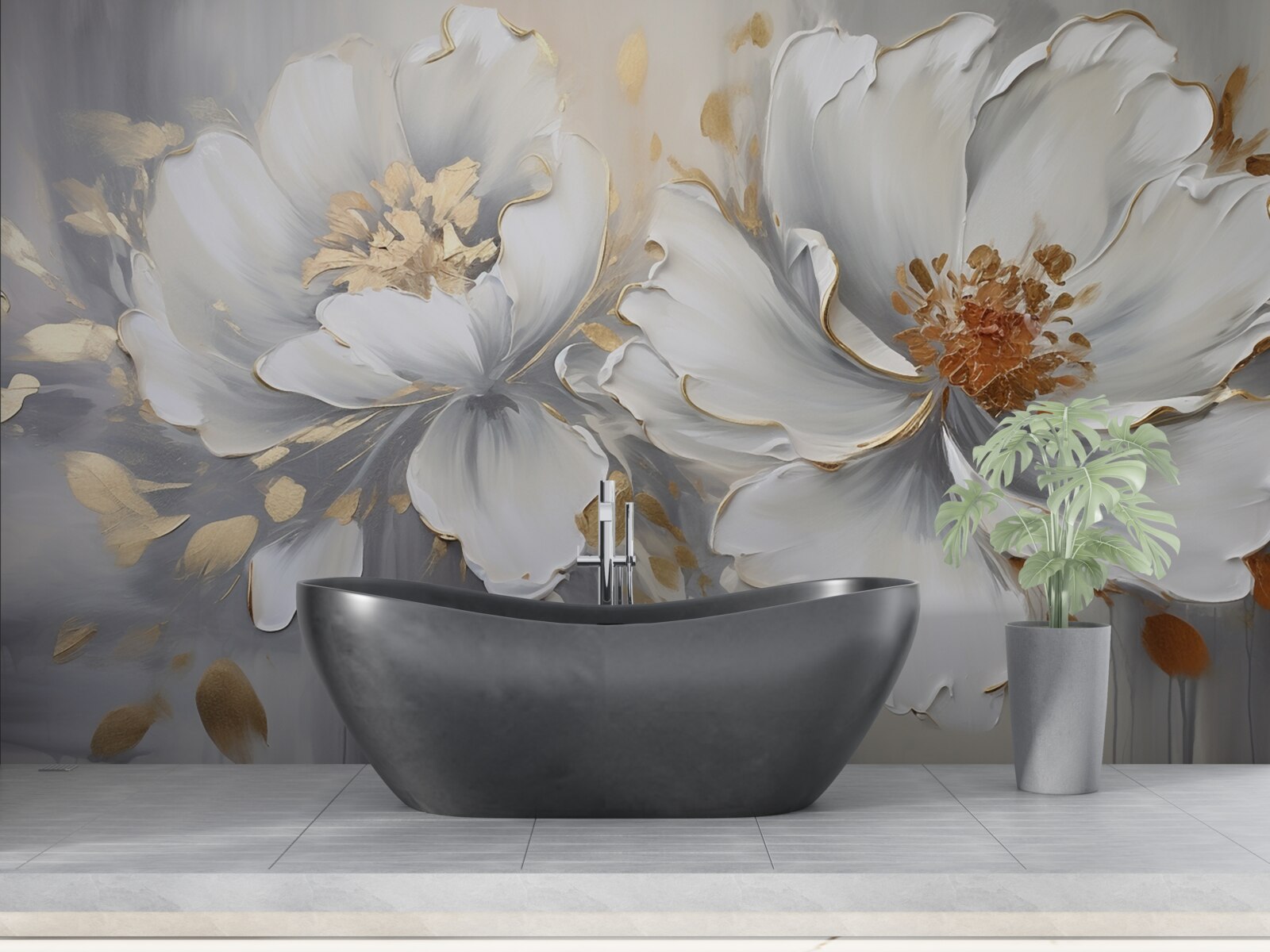 Fotobehang luxueuze bloemknoppen in sneeuwwit