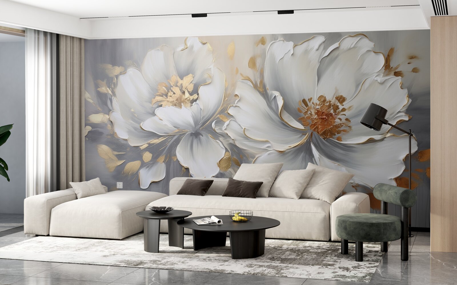 Fotobehang luxueuze bloemknoppen in sneeuwwit