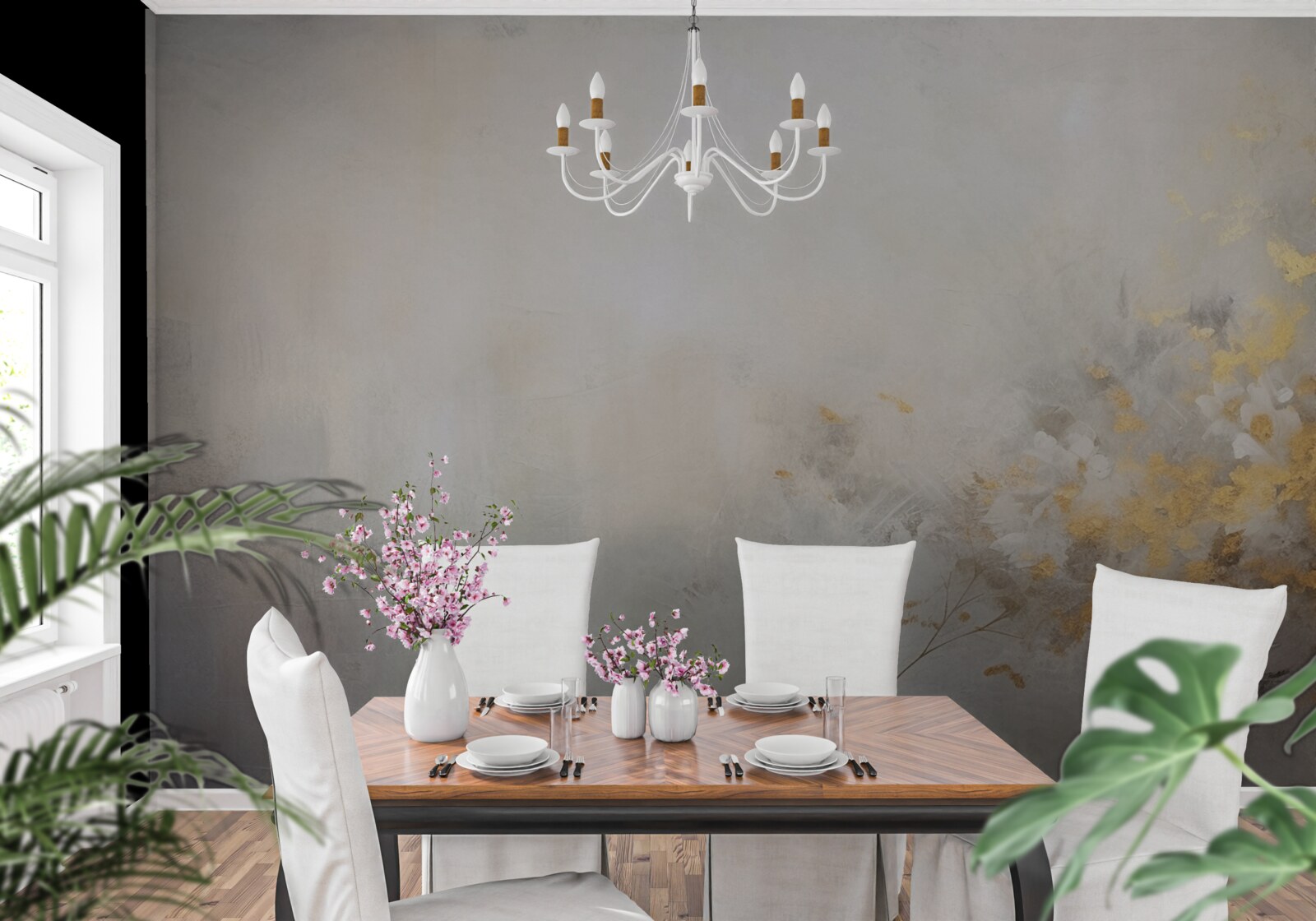 Fotobehang een mistige herfstochtend in een dicht bos