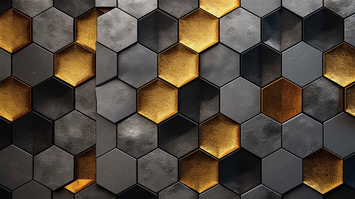 Fotobehang simulatie van bijenkorven met goud