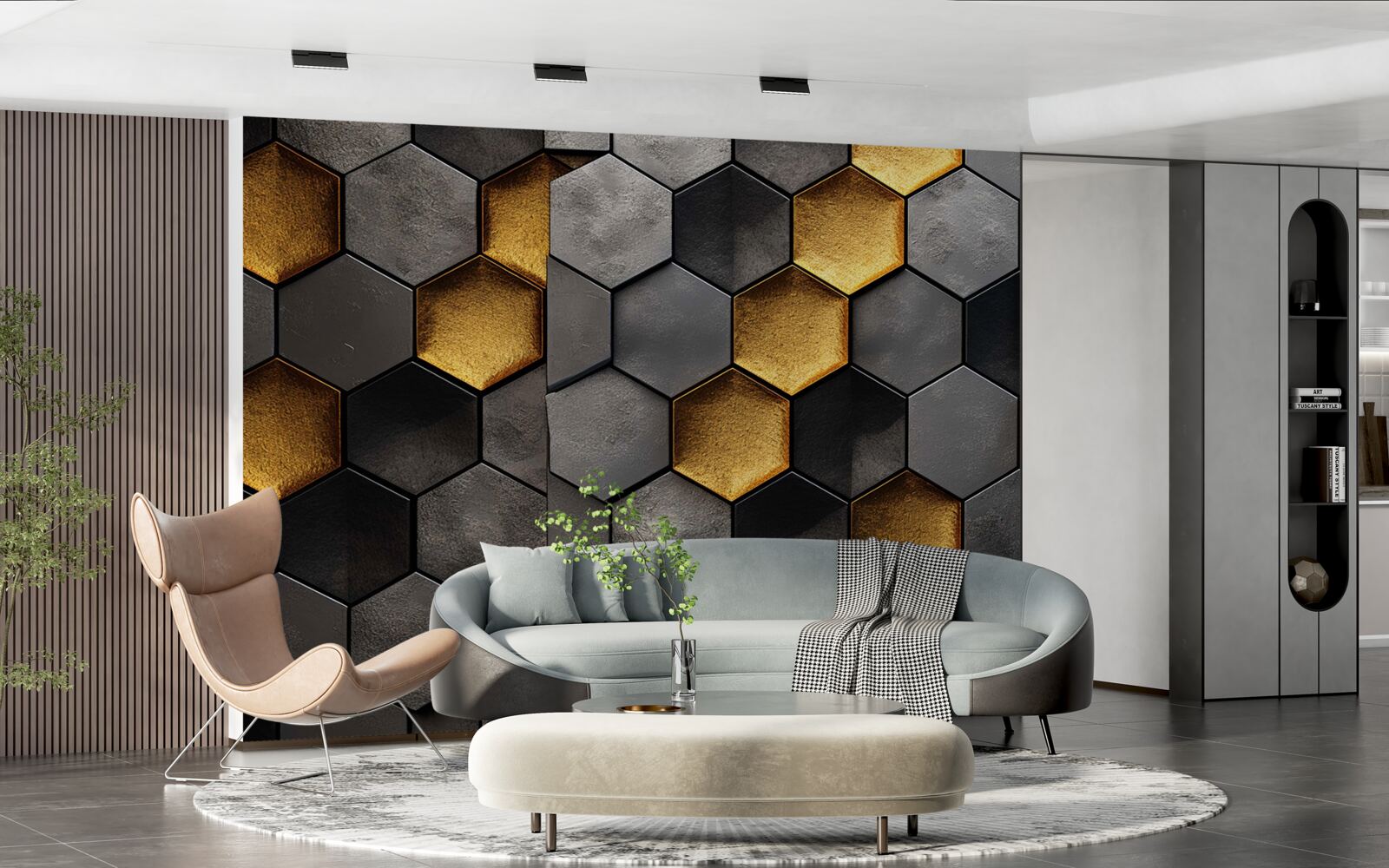 Fotobehang simulatie van bijenkorven met goud