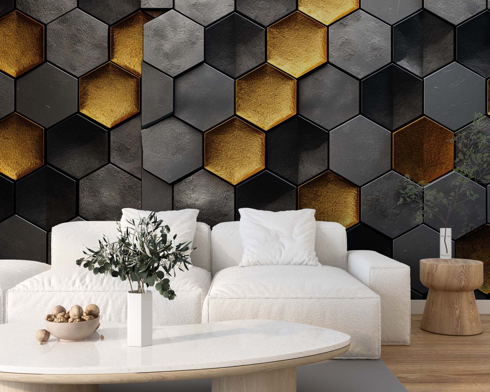 Fotobehang simulatie van bijenkorven met goud