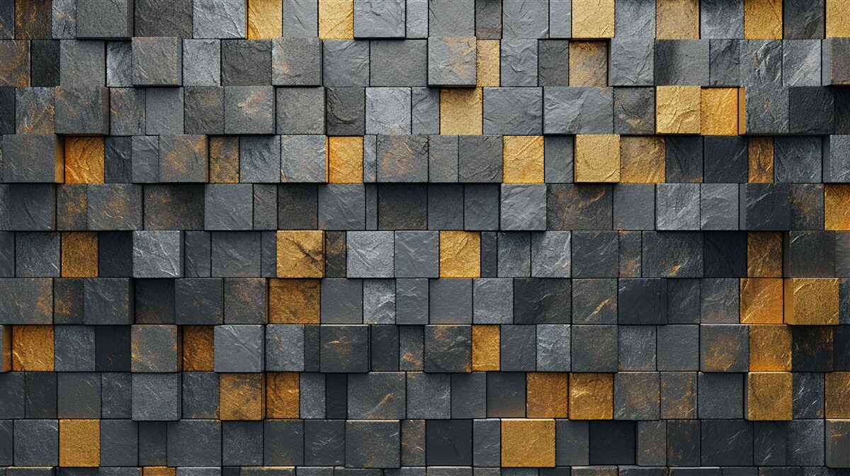 Fotobehang vierkanten van grijs en donkere tinten worden gemengd met goud